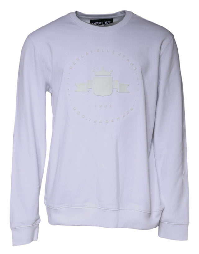 Replay White Embossed Logo Crew Neck Men Sweatshirt Sweater - Hilstor