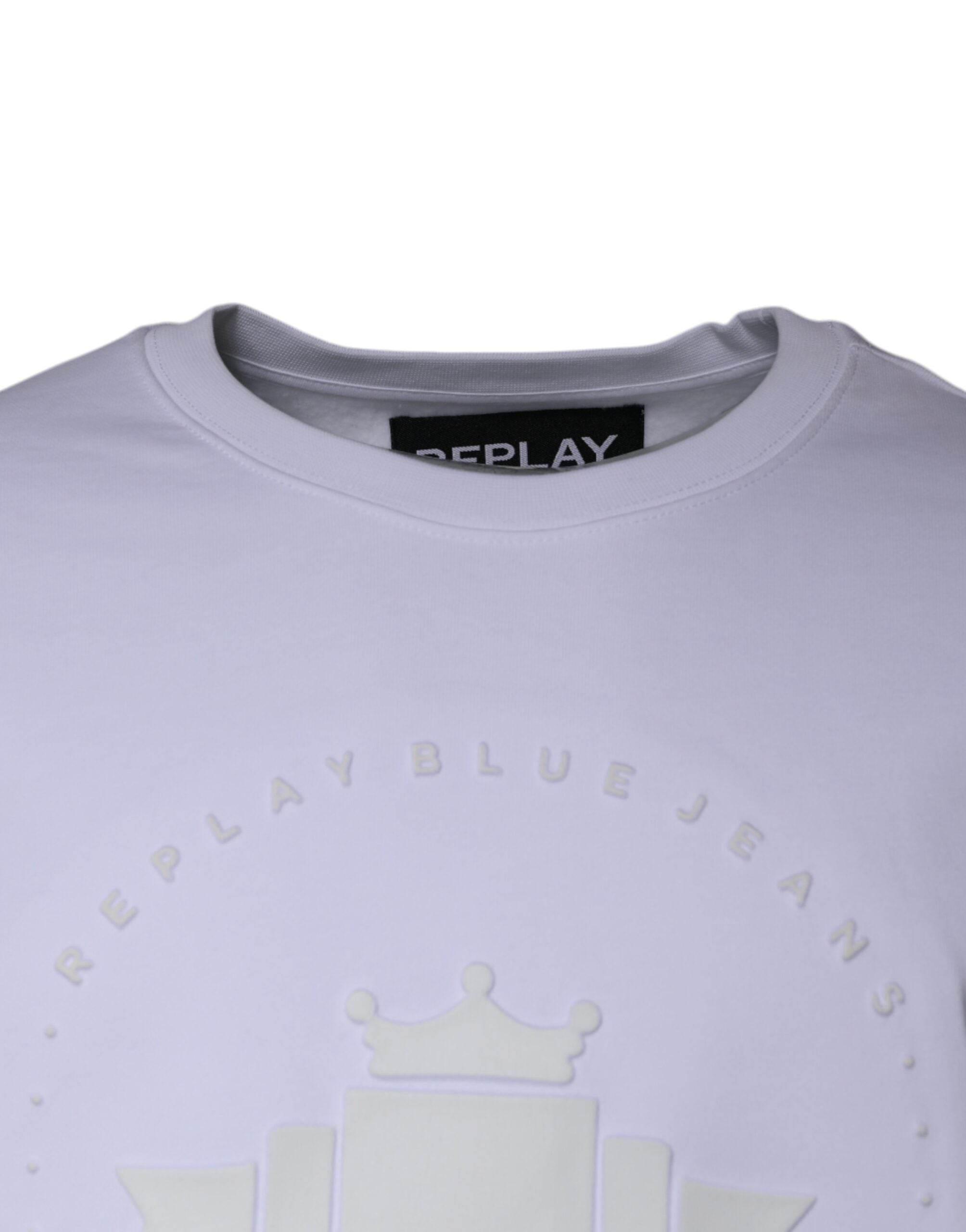 Replay White Embossed Logo Crew Neck Men Sweatshirt Sweater - Hilstor
