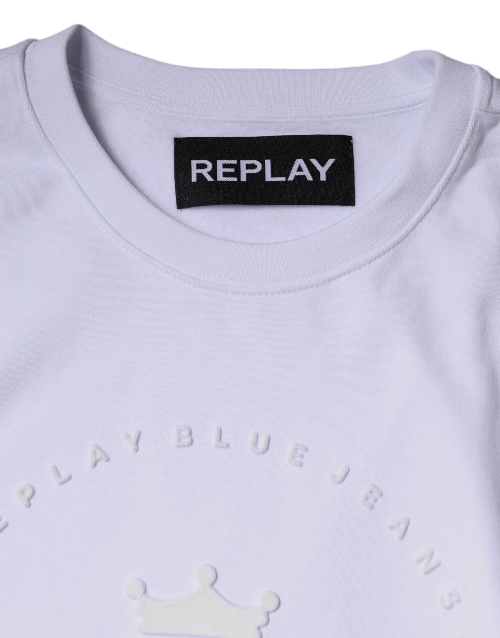 Replay White Embossed Logo Crew Neck Men Sweatshirt Sweater - Hilstor