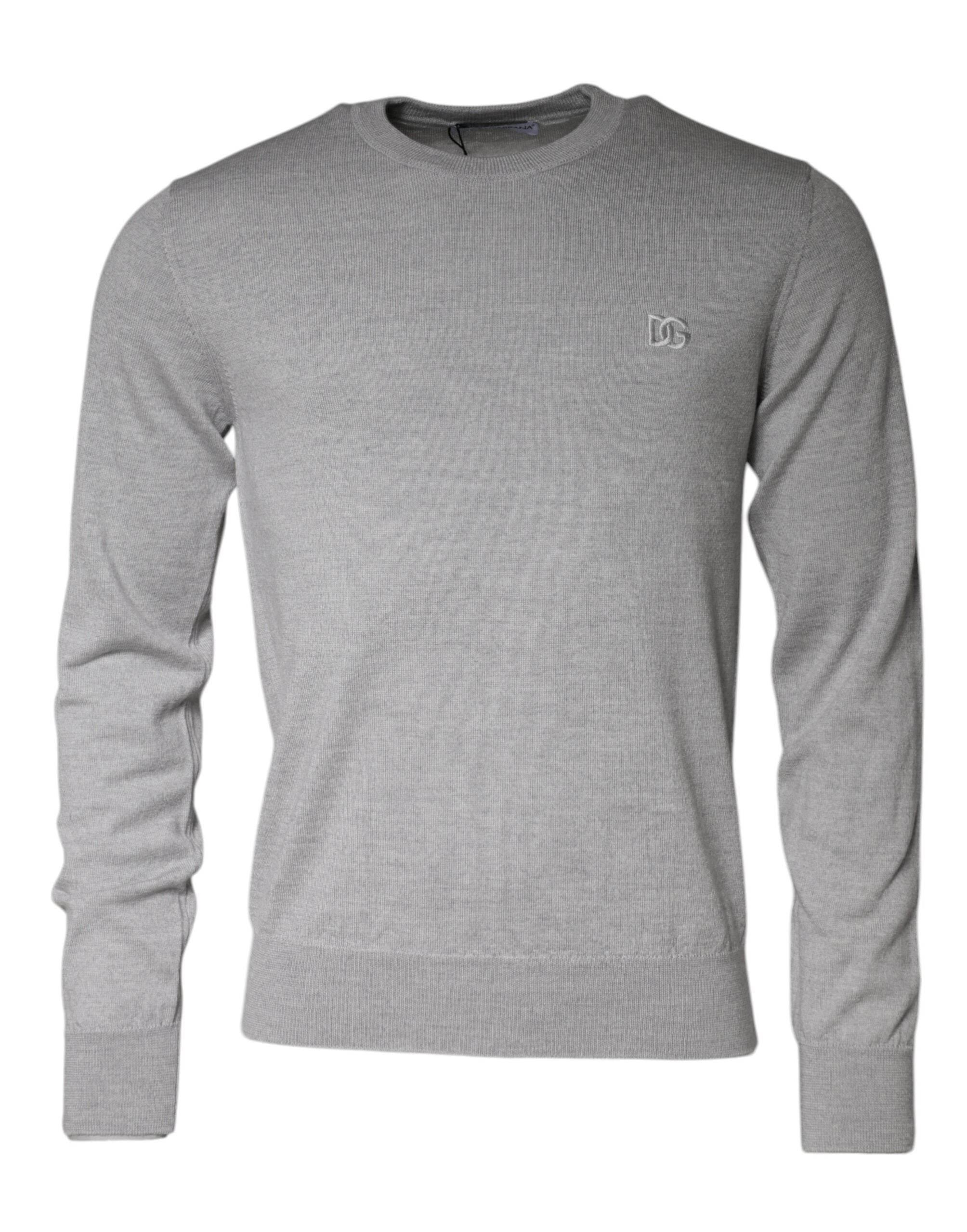 Dolce & Gabbana Light Gray Wool Crew Neck Pullover Sweater - Hilstor