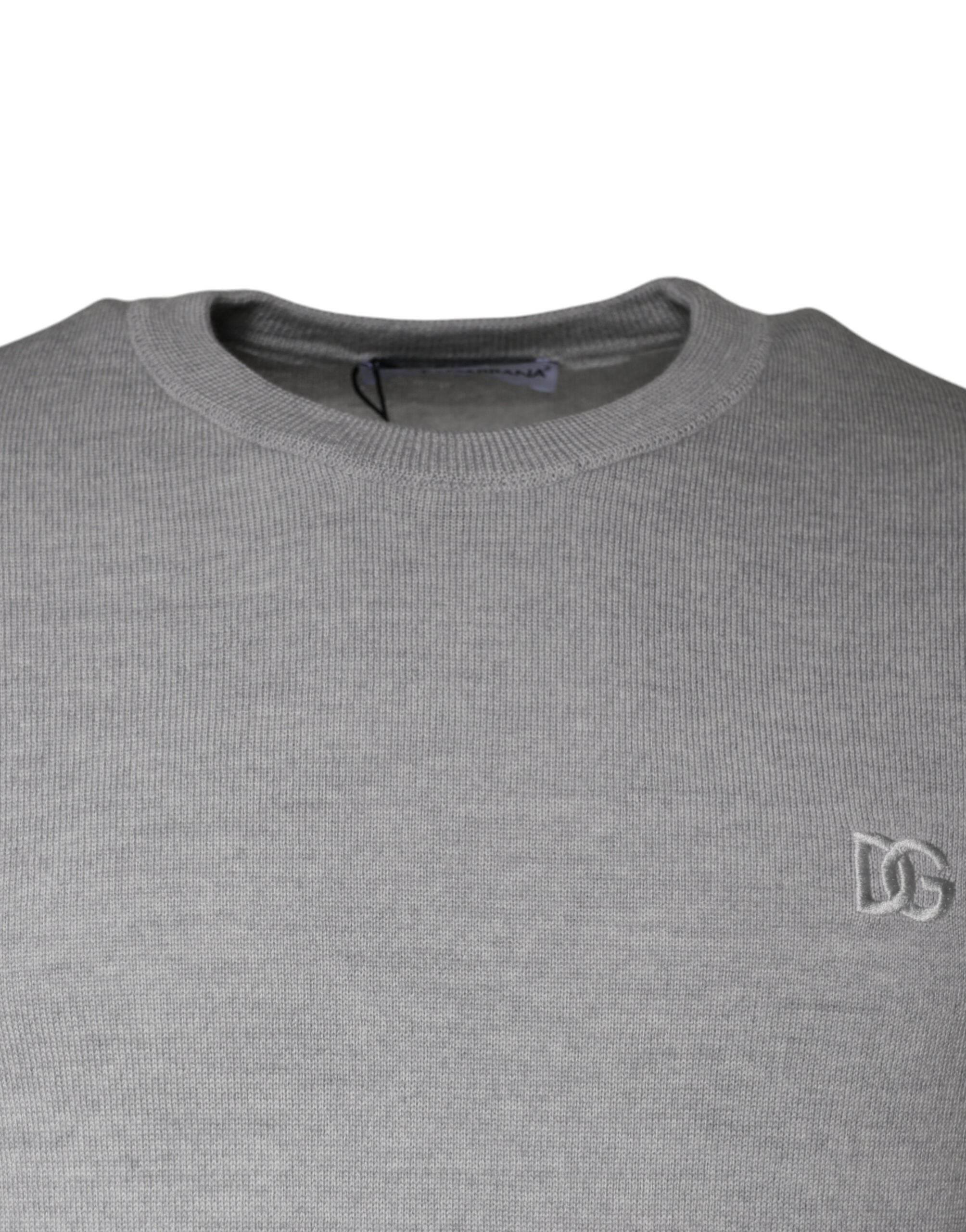 Dolce & Gabbana Light Gray Wool Crew Neck Pullover Sweater - Hilstor