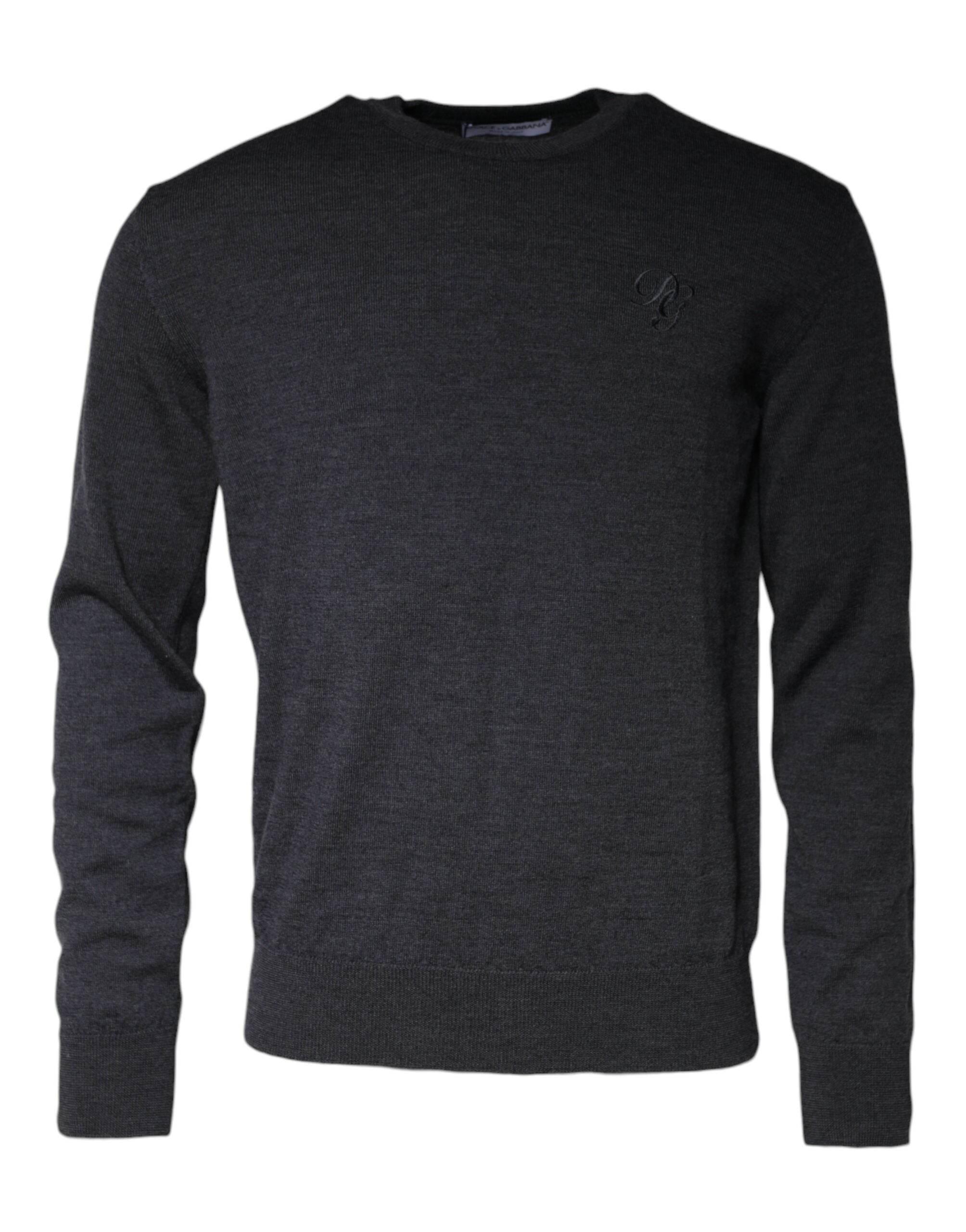 Dolce & Gabbana Dark Gray Wool Crew Neck Pullover Sweater - Hilstor