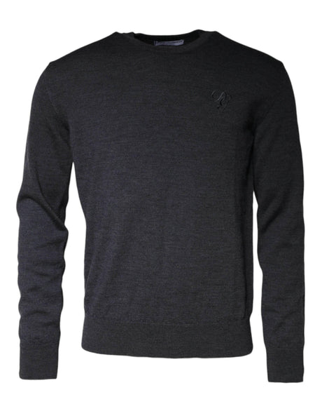 Dolce & Gabbana Dark Gray Wool Crew Neck Pullover Sweater - Hilstor