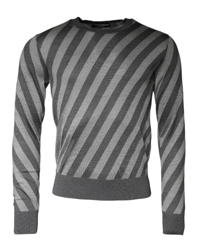 Dolce & Gabbana Gray Stripes Long Sleeve Round Neck Pullover Sweater - Hilstor