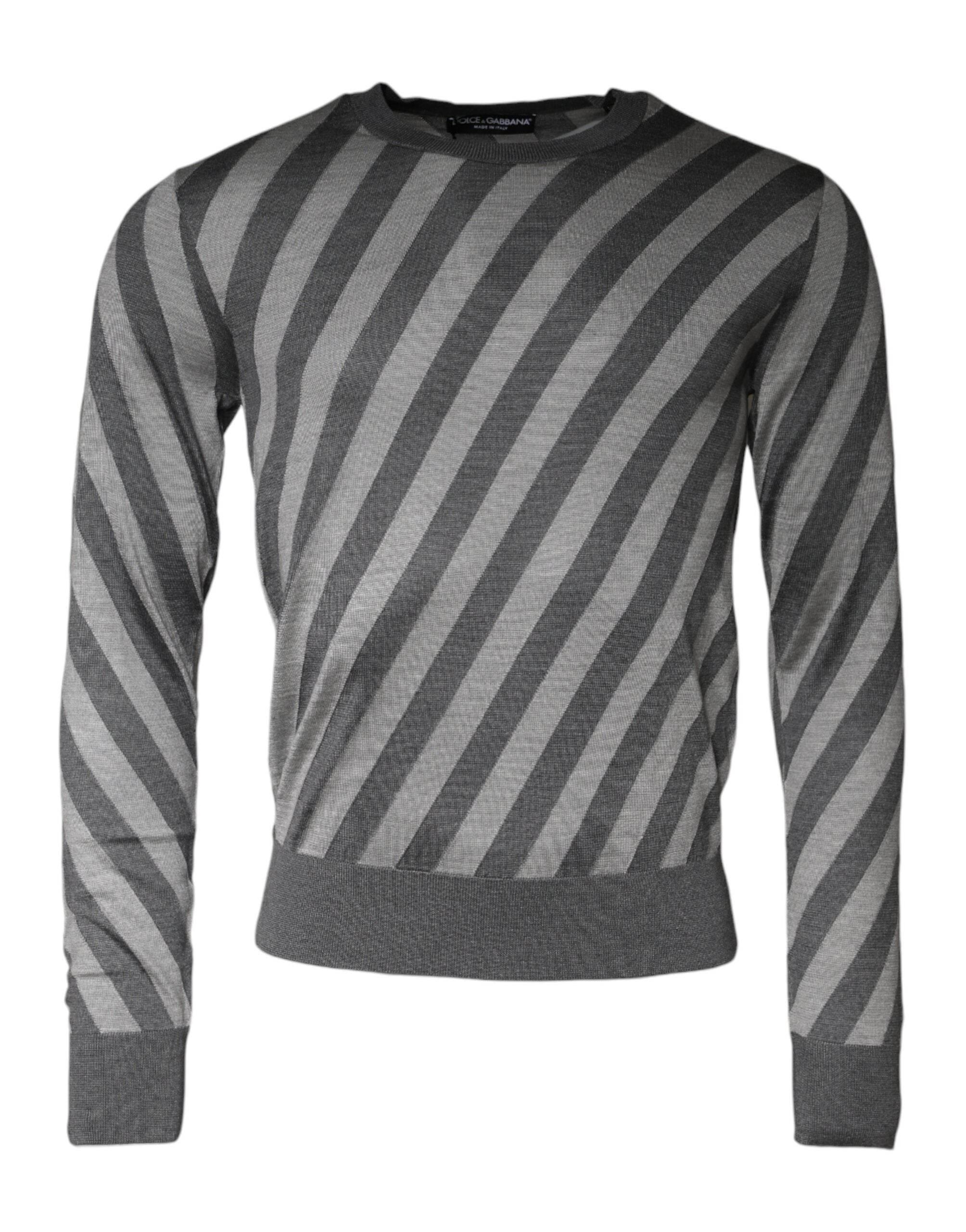Dolce & Gabbana Gray Stripes Long Sleeve Round Neck Pullover Sweater - Hilstor