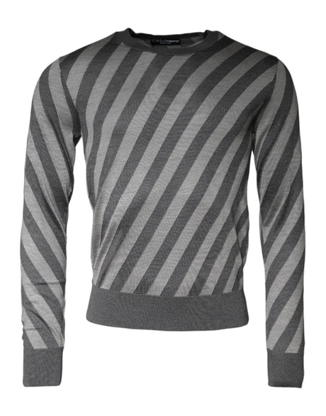 Dolce & Gabbana Gray Stripes Long Sleeve Round Neck Pullover Sweater - Hilstor