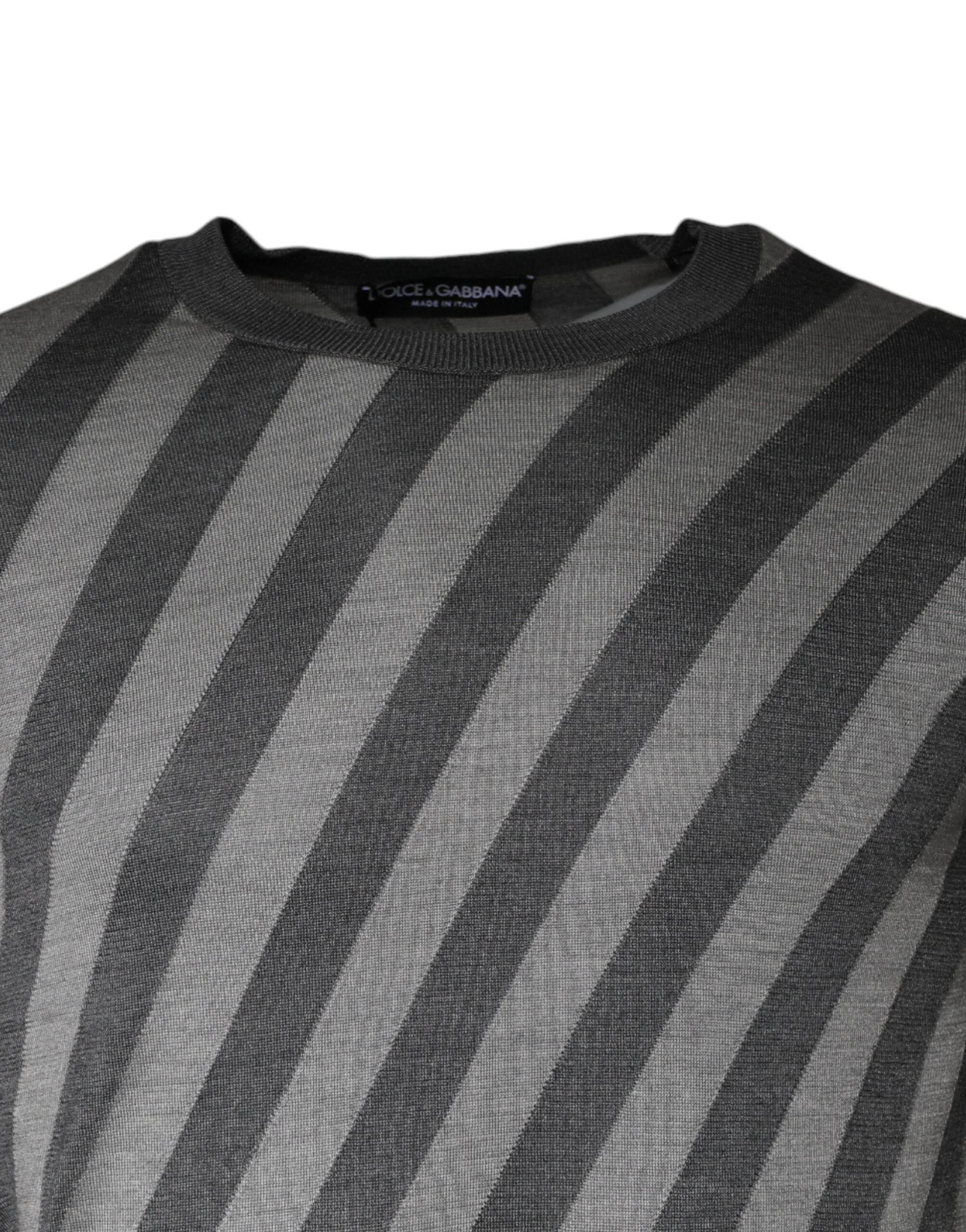 Dolce & Gabbana Gray Stripes Long Sleeve Round Neck Pullover Sweater - Hilstor