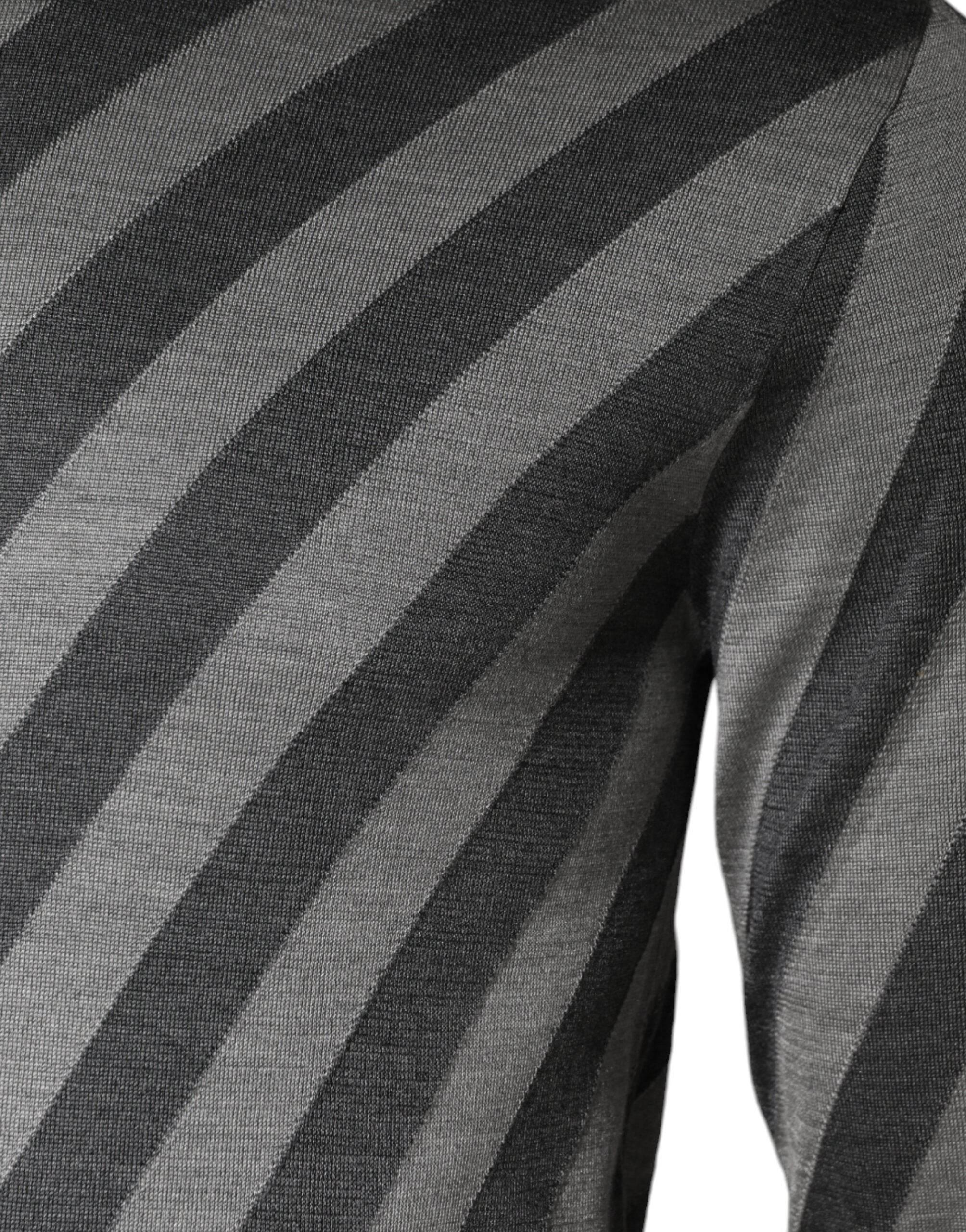 Dolce & Gabbana Gray Stripes Long Sleeve Round Neck Pullover Sweater - Hilstor