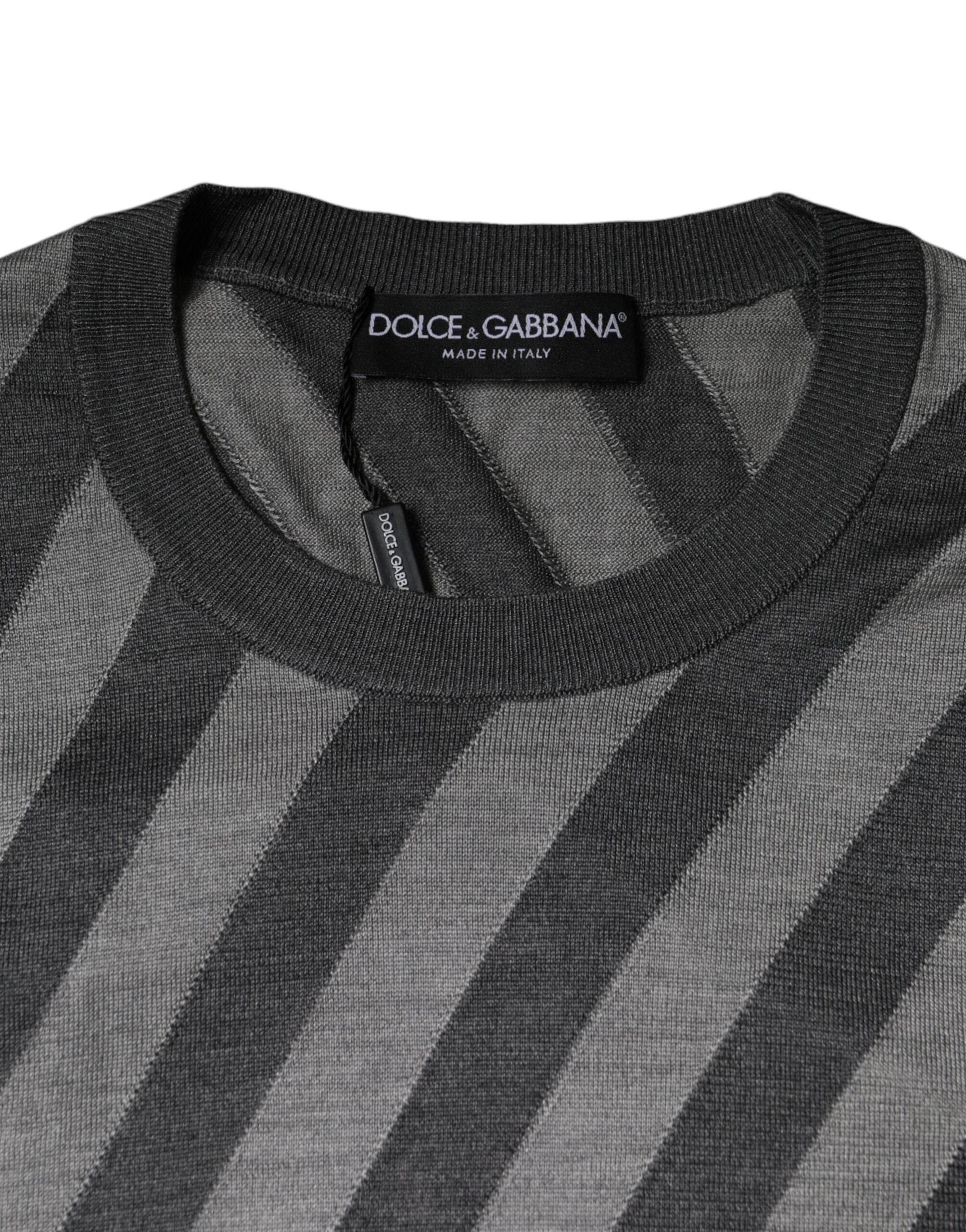 Dolce & Gabbana Gray Stripes Long Sleeve Round Neck Pullover Sweater - Hilstor