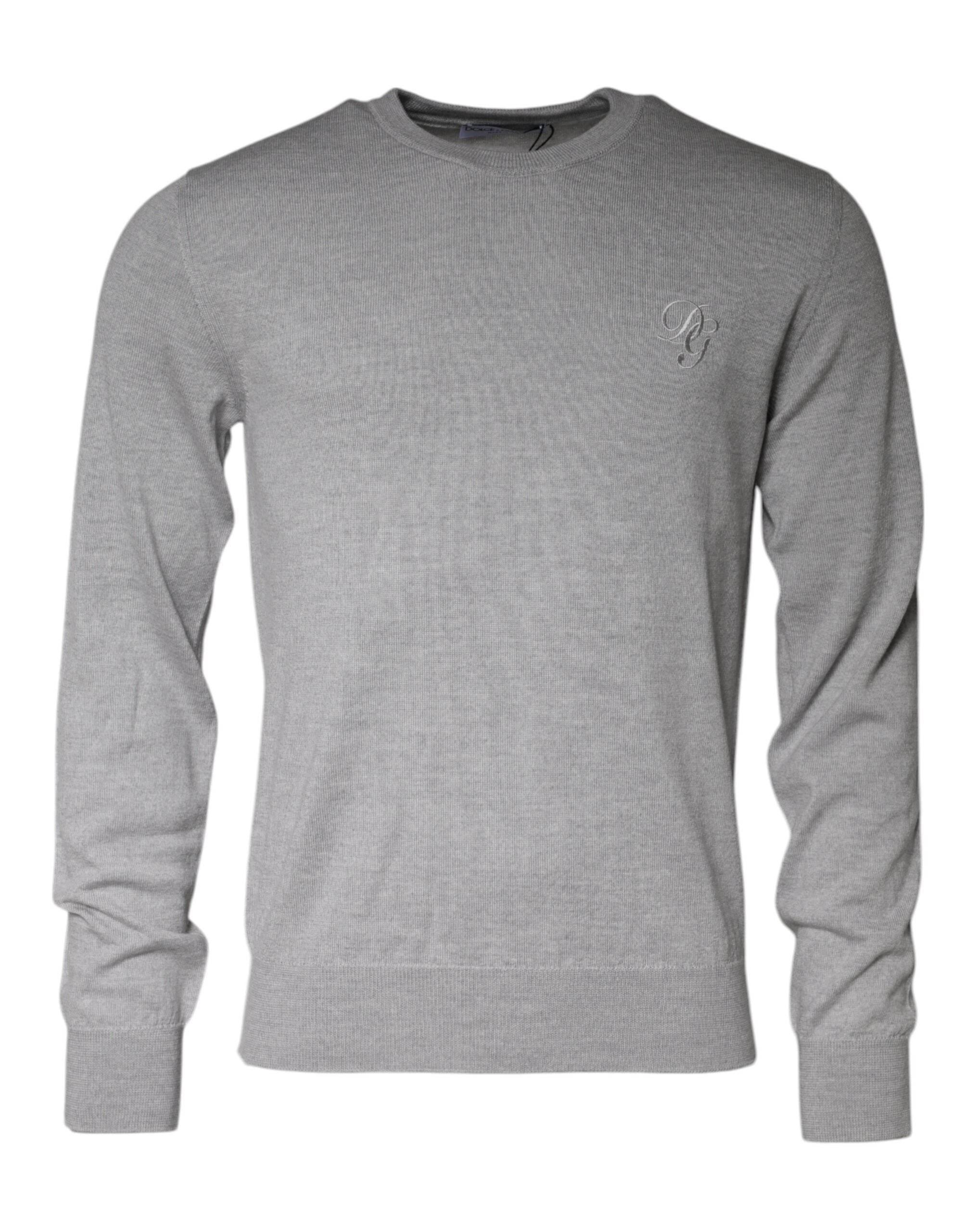 Dolce & Gabbana Light Gray Wool Crew Neck Pullover Sweater - Hilstor