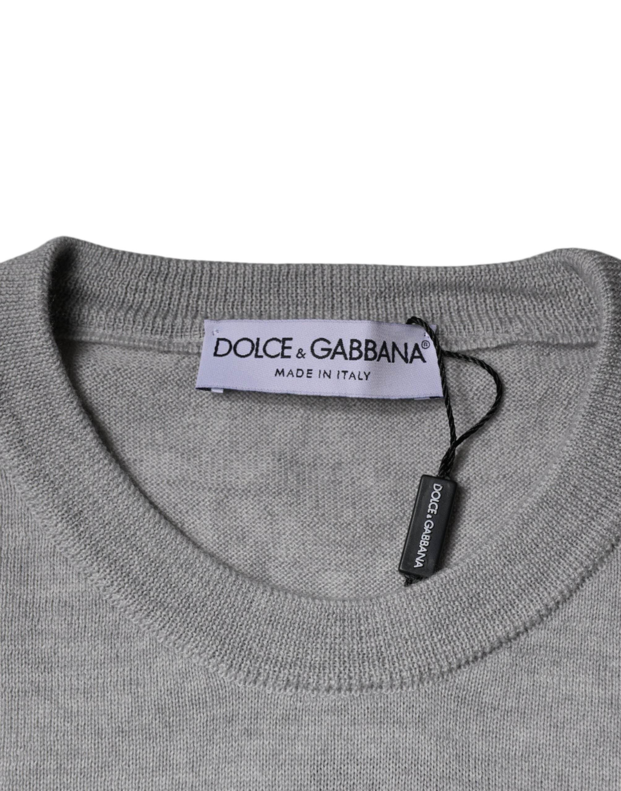Dolce & Gabbana Light Gray Wool Crew Neck Pullover Sweater - Hilstor
