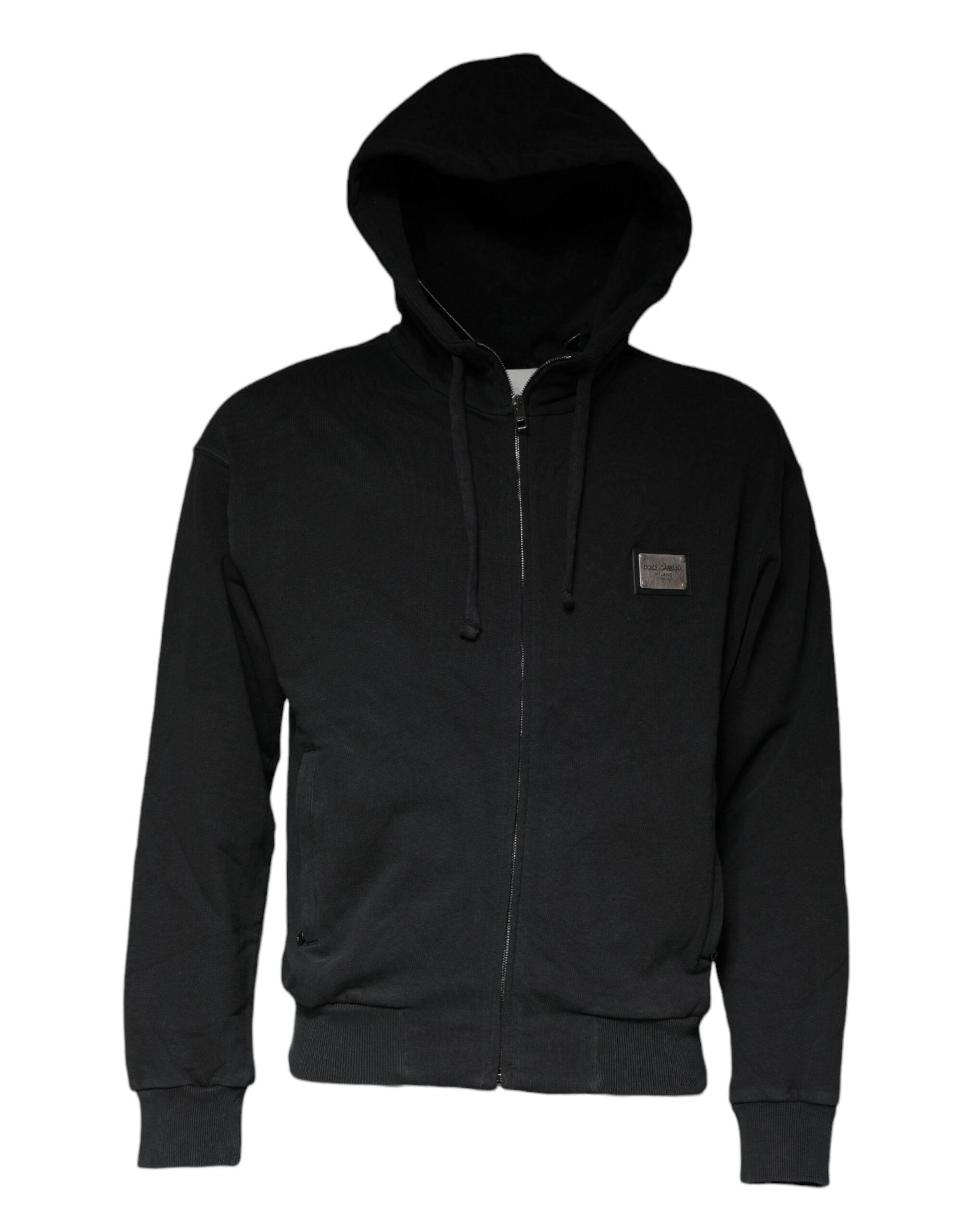 Dolce & Gabbana Black Logo Plaque Hooded Full Zip Sweater - Hilstor