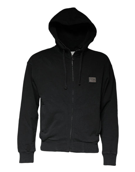 Dolce & Gabbana Black Logo Plaque Hooded Full Zip Sweater - Hilstor