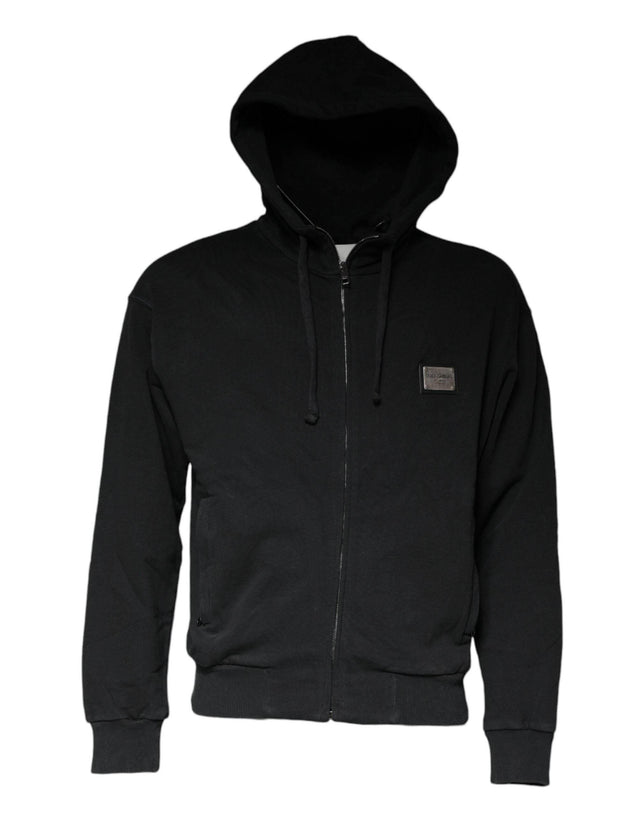 Dolce & Gabbana Black Logo Plaque Hooded Full Zip Sweater - Hilstor