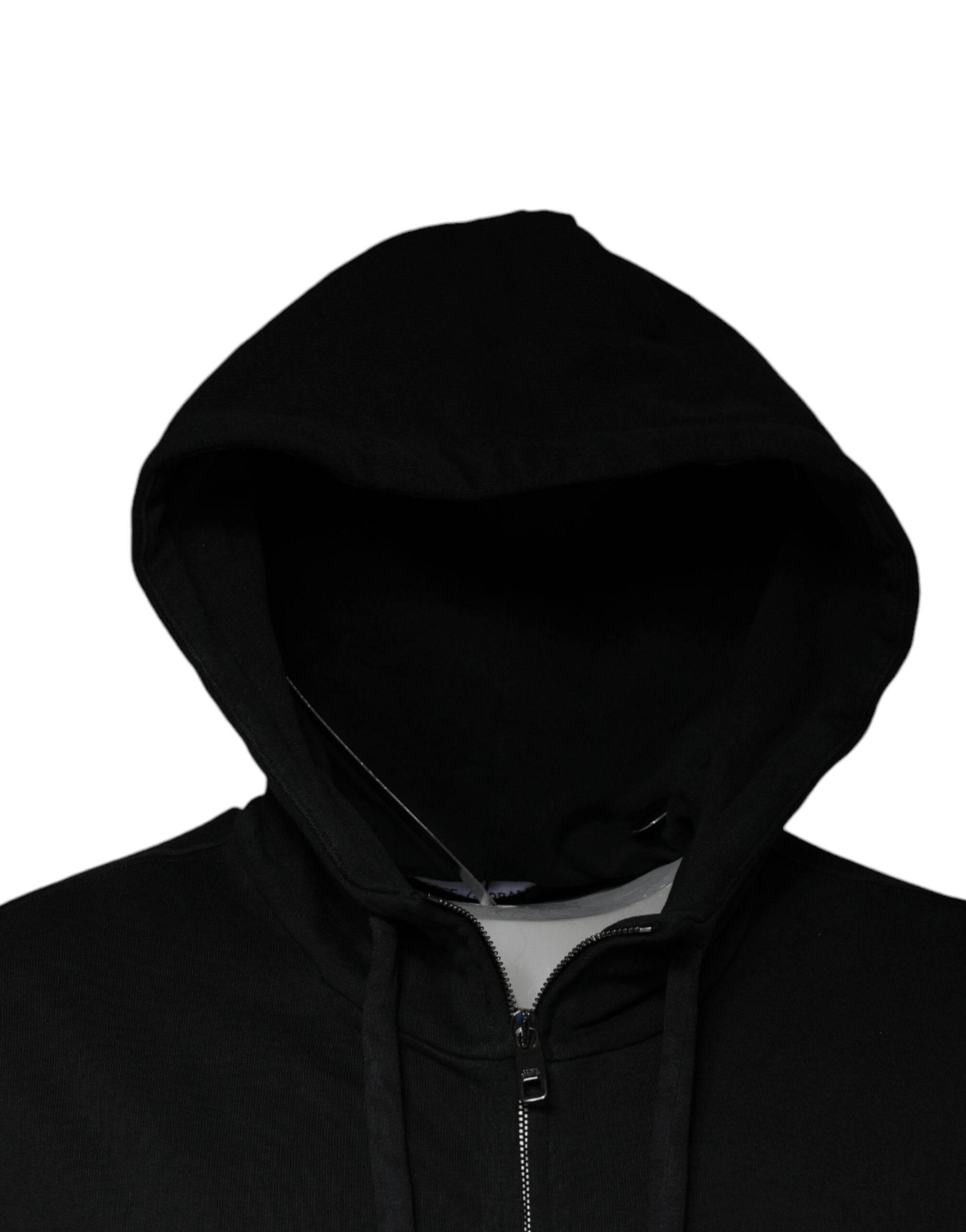 Dolce & Gabbana Black Logo Plaque Hooded Full Zip Sweater - Hilstor