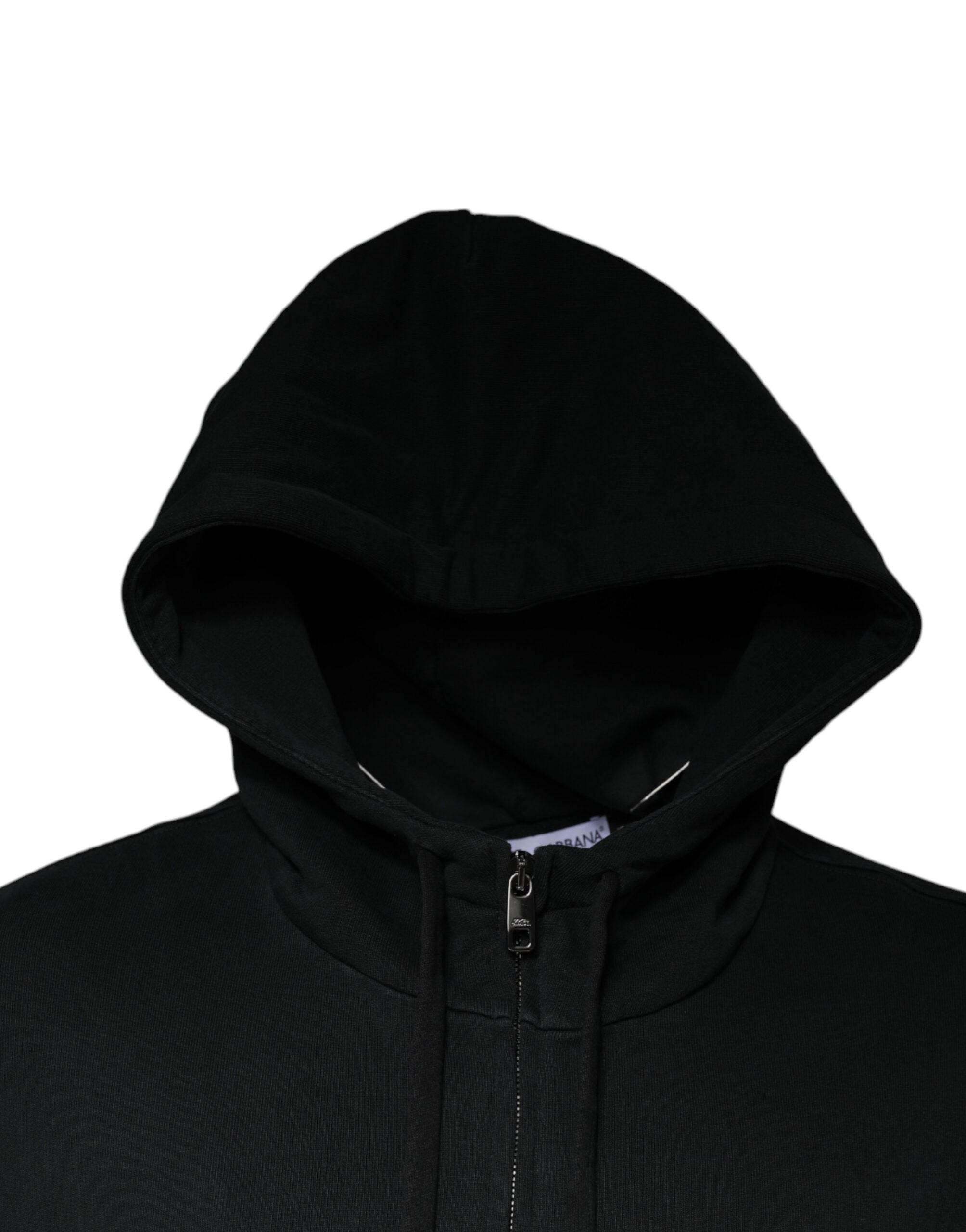 Dolce & Gabbana Black Logo Plaque Hooded Full Zip Sweater - Hilstor