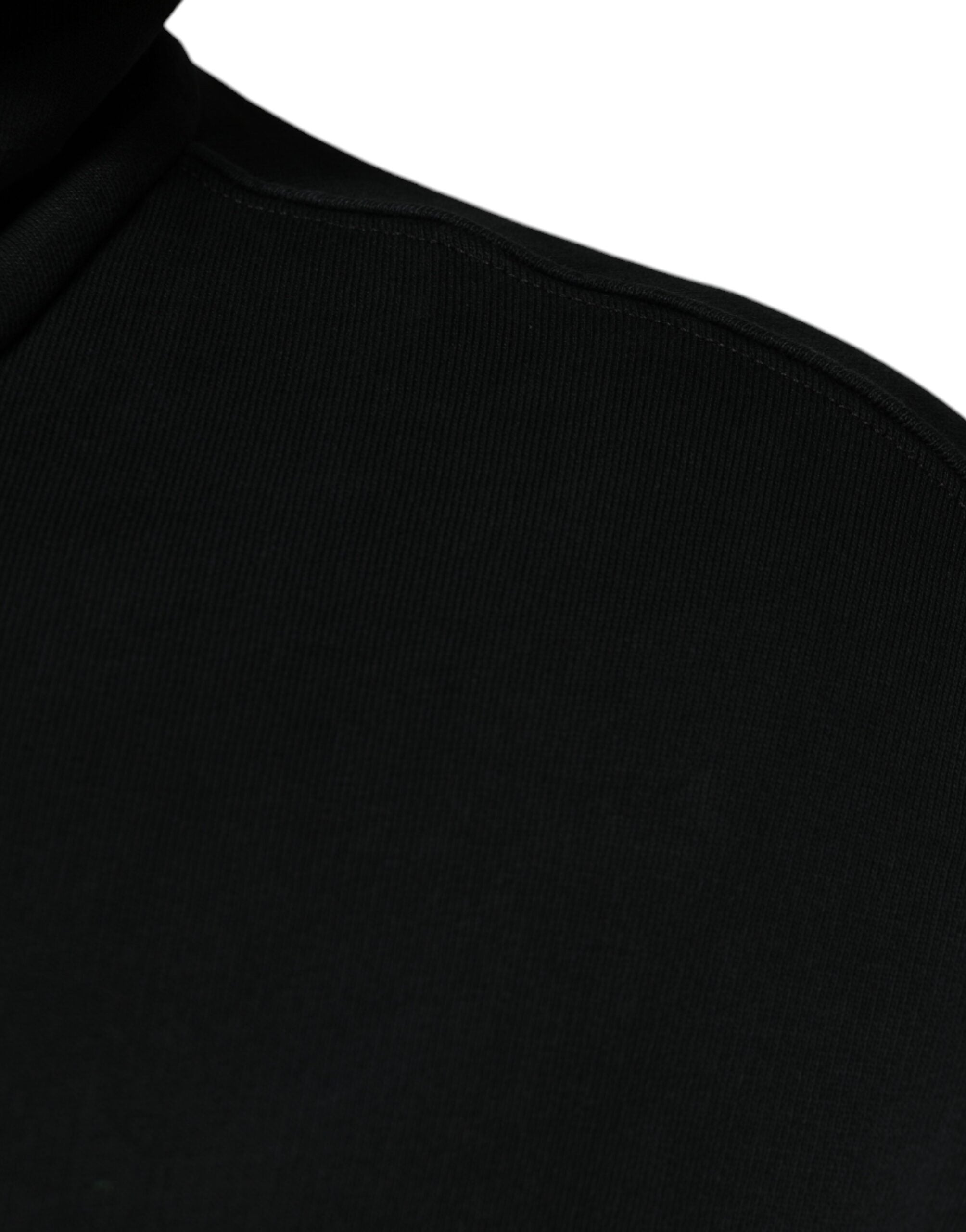 Dolce &amp; Gabbana Black Logo Plaque Sweater med hætte og fuld lynlås