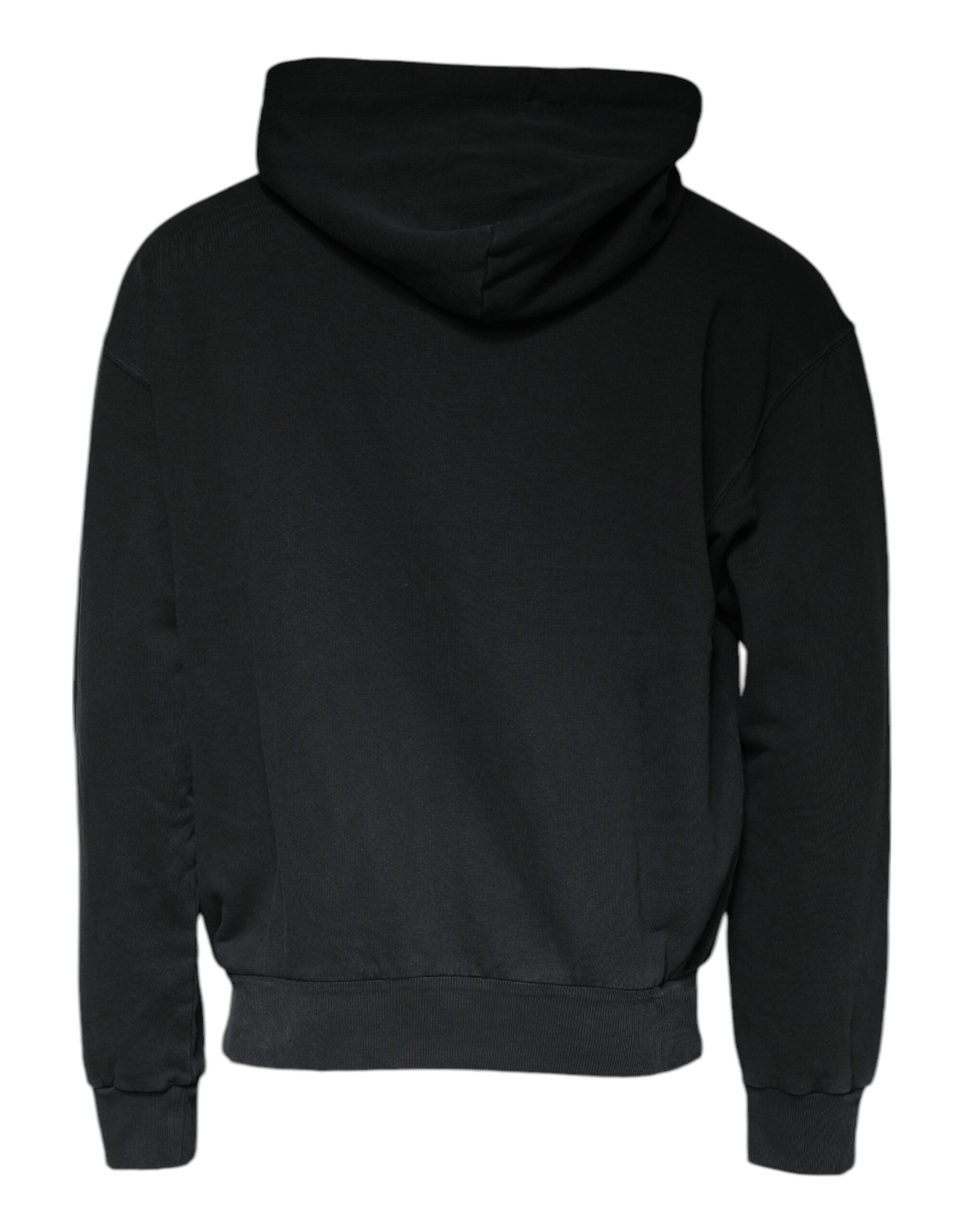 Dolce &amp; Gabbana Black Logo Plaque Sweater med hætte og fuld lynlås