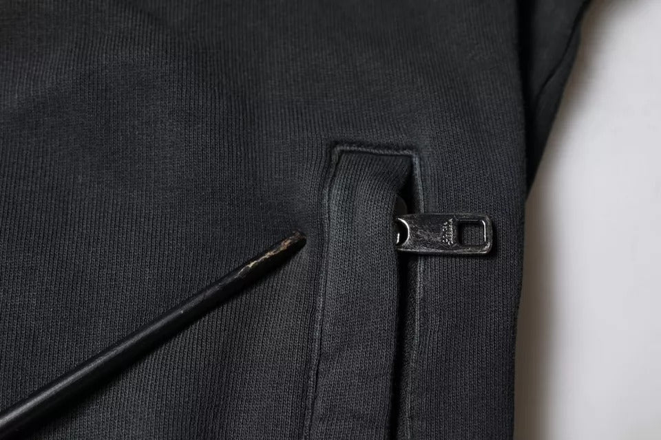 Dolce &amp; Gabbana Black Logo Plaque Sweater med hætte og fuld lynlås