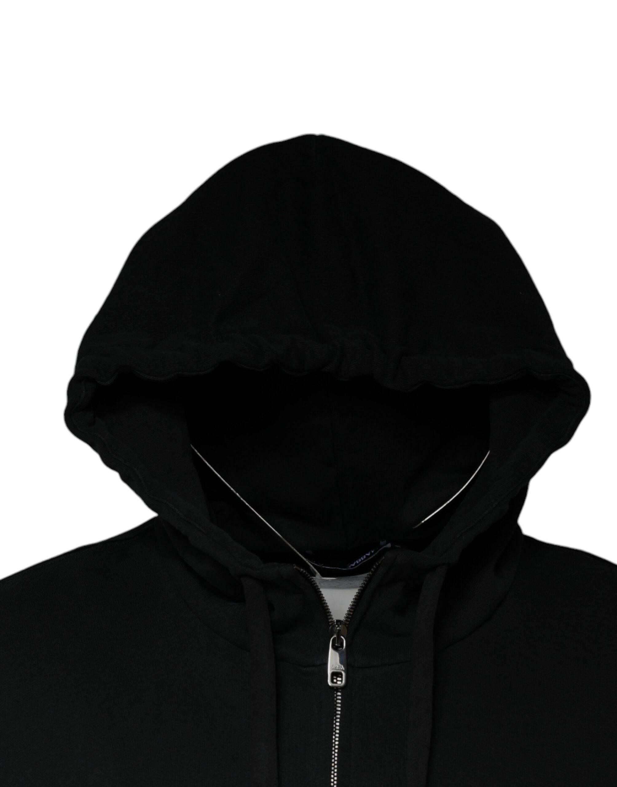 Dolce & Gabbana Black Logo Plaque Hooded Full Zip Sweater - Hilstor