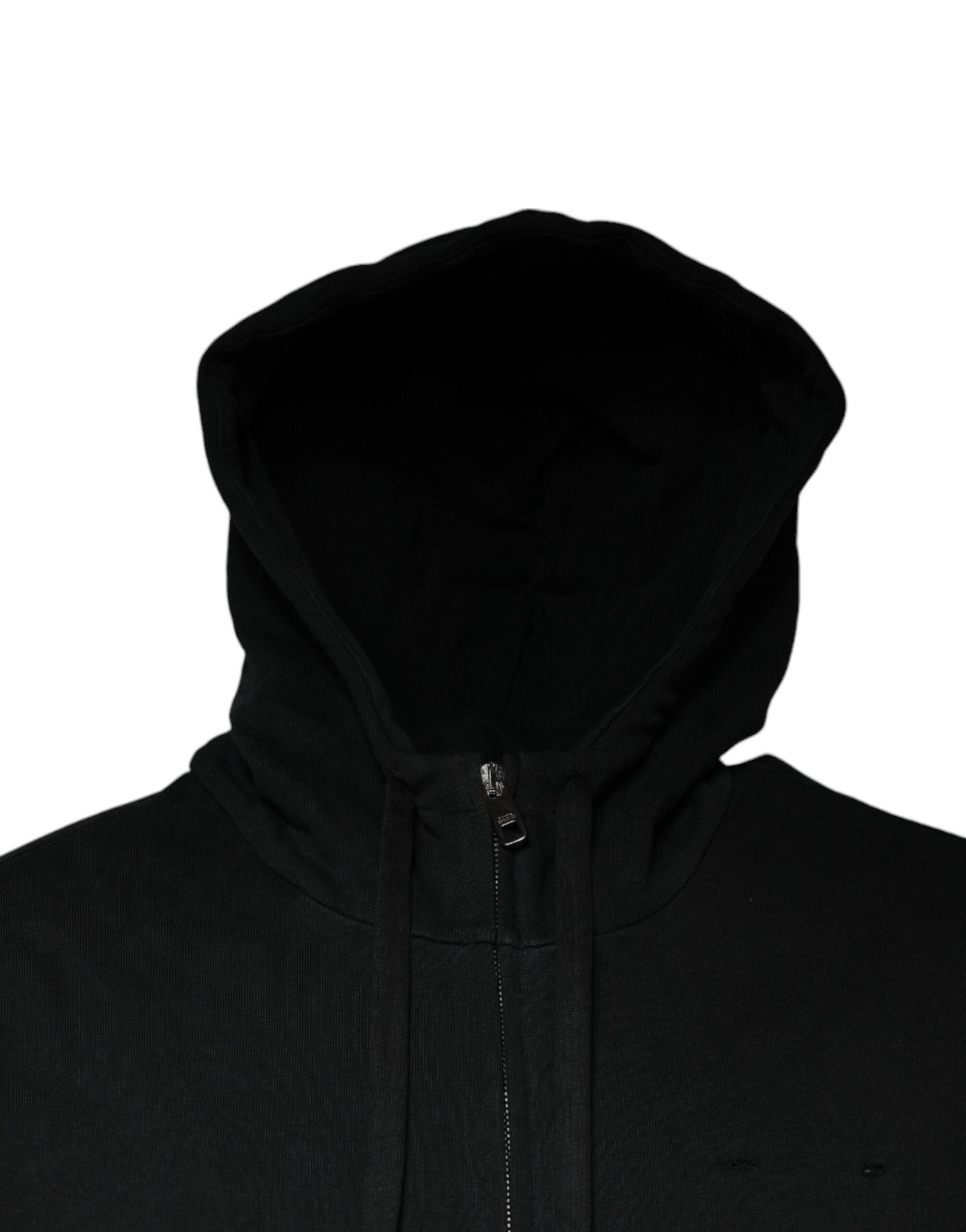 Dolce & Gabbana Black Logo Plaque Hooded Full Zip Sweater - Hilstor