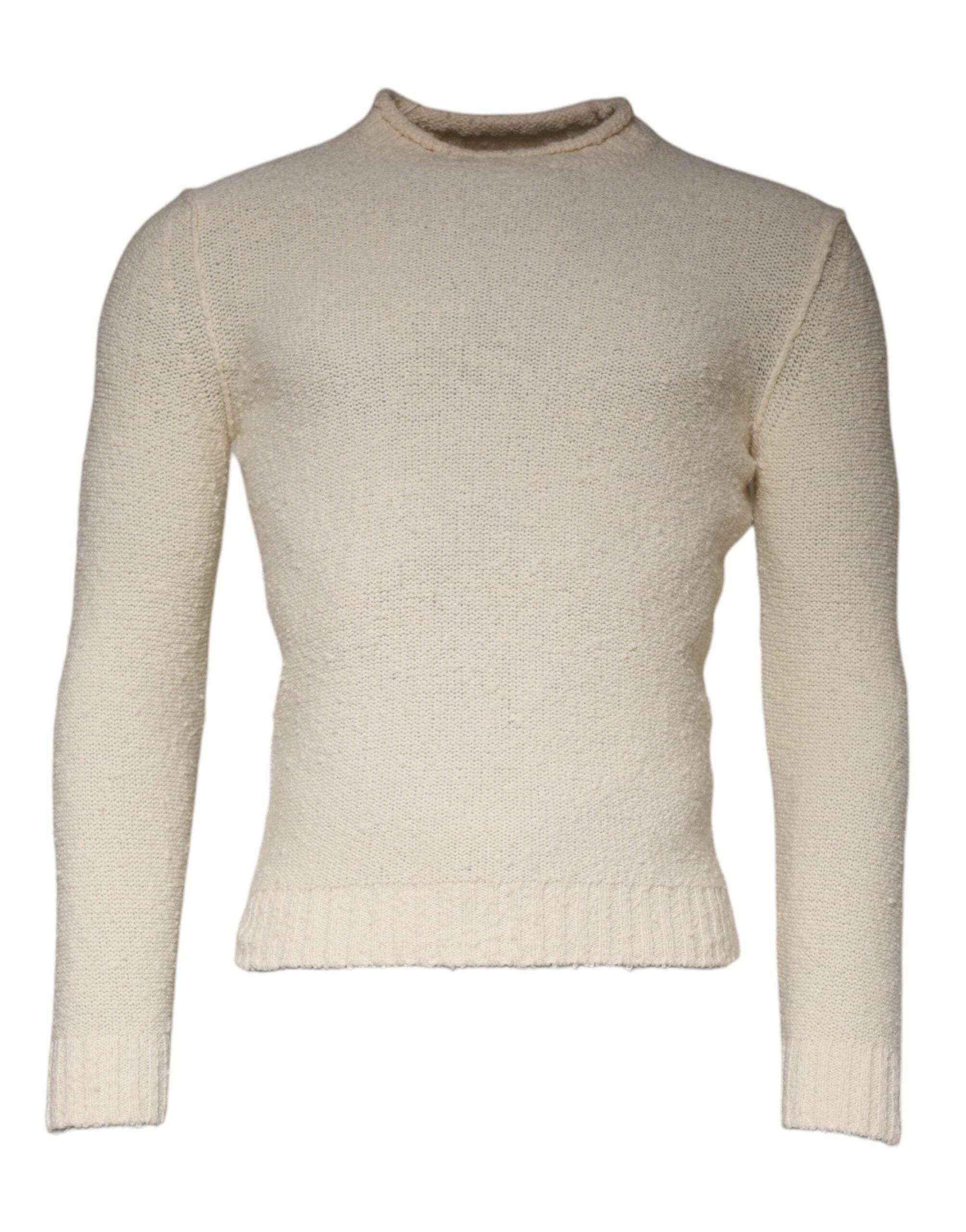KANGRA Beige Wool Knit Long Sleeve Round Neck Pullover Sweater - Hilstor