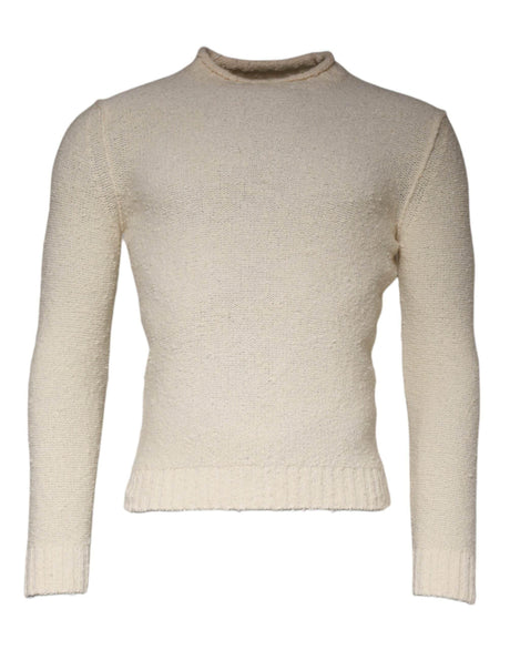 KANGRA Beige Wool Knit Long Sleeve Round Neck Pullover Sweater - Hilstor