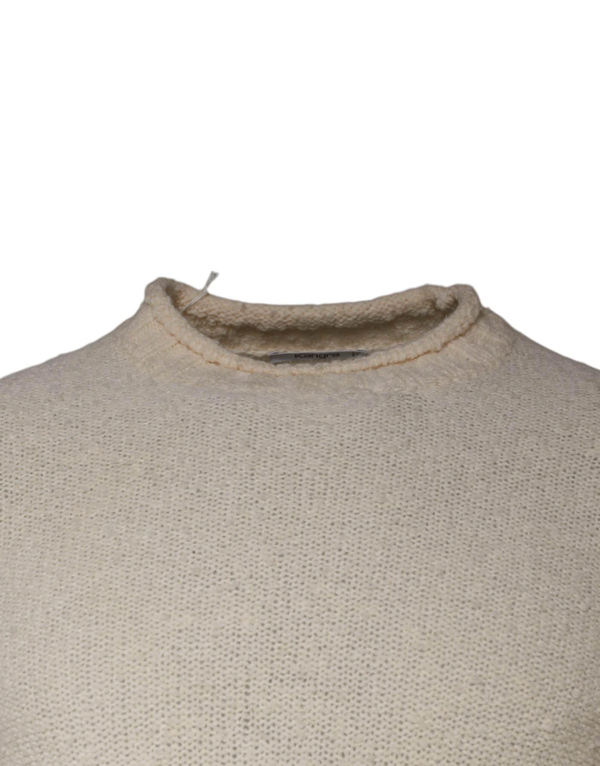 KANGRA Beige Wool Knit Long Sleeve Round Neck Pullover Sweater - Hilstor