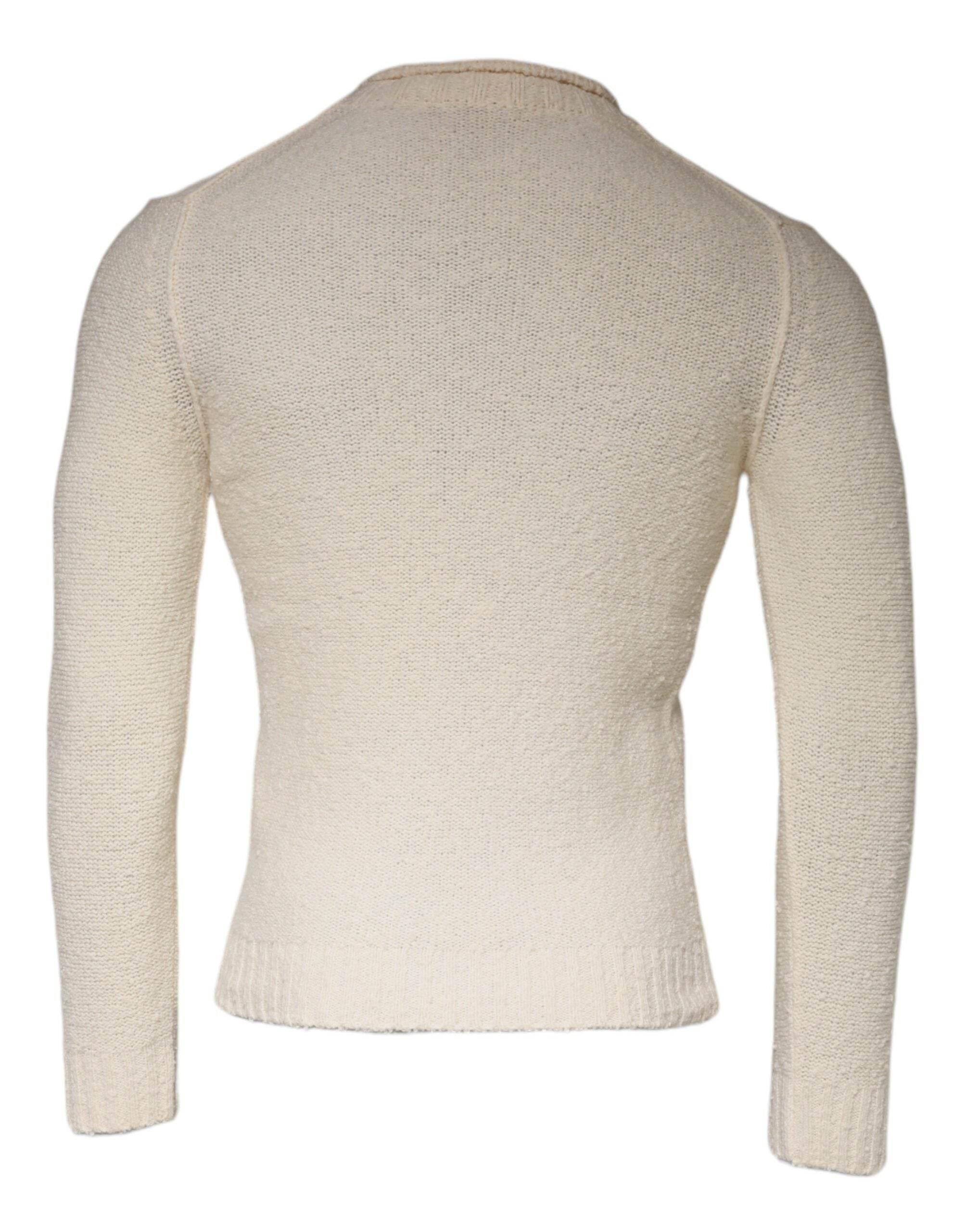 KANGRA Beige Wool Knit Long Sleeve Round Neck Pullover Sweater - Hilstor