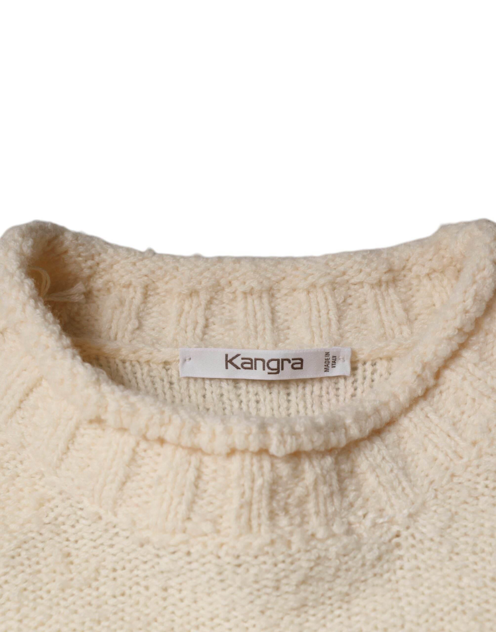 KANGRA Beige Wool Knit Long Sleeve Round Neck Pullover Sweater - Hilstor