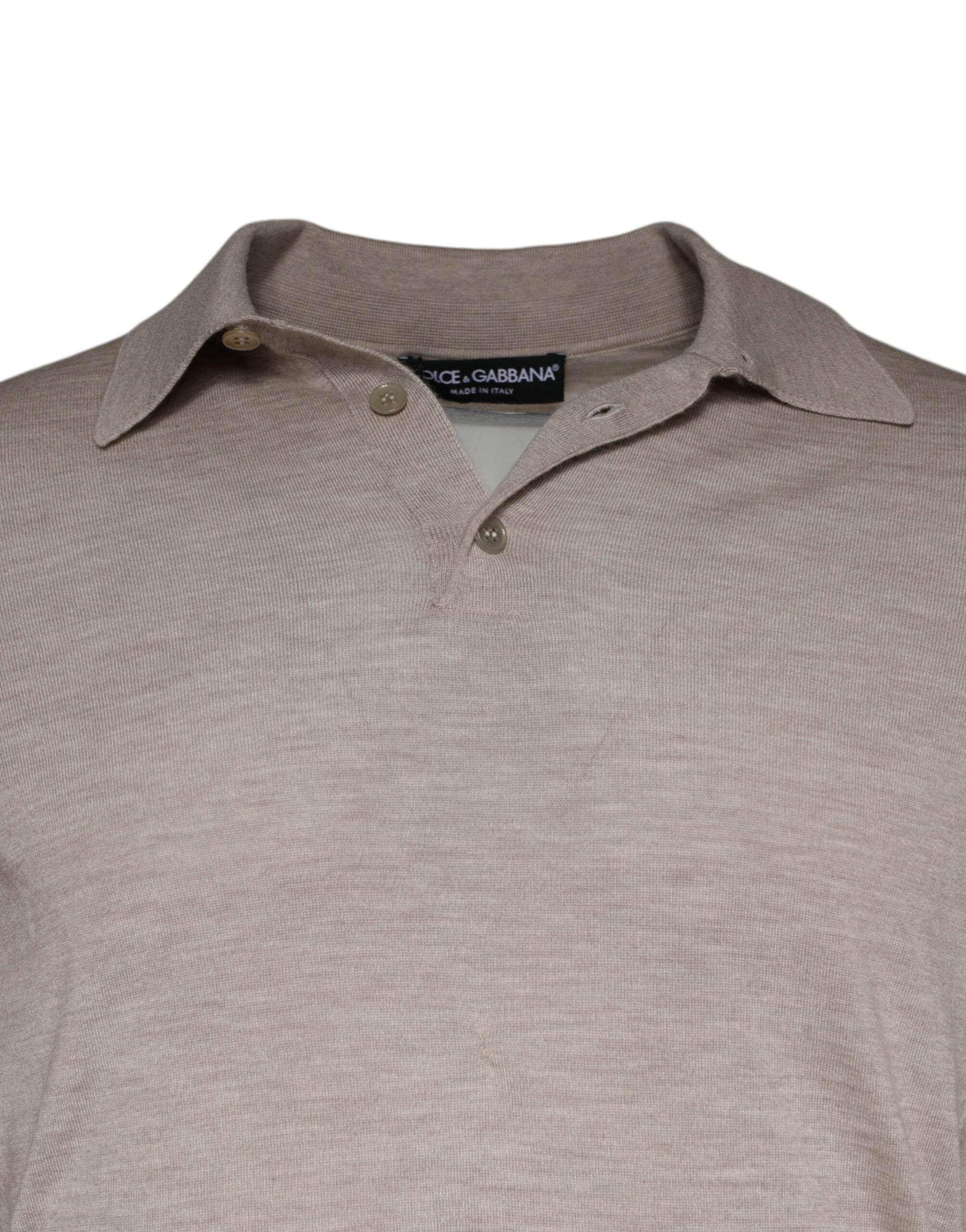 Dolce & Gabbana Beige Cashmere Knit Collared Pullover Sweater - Hilstor