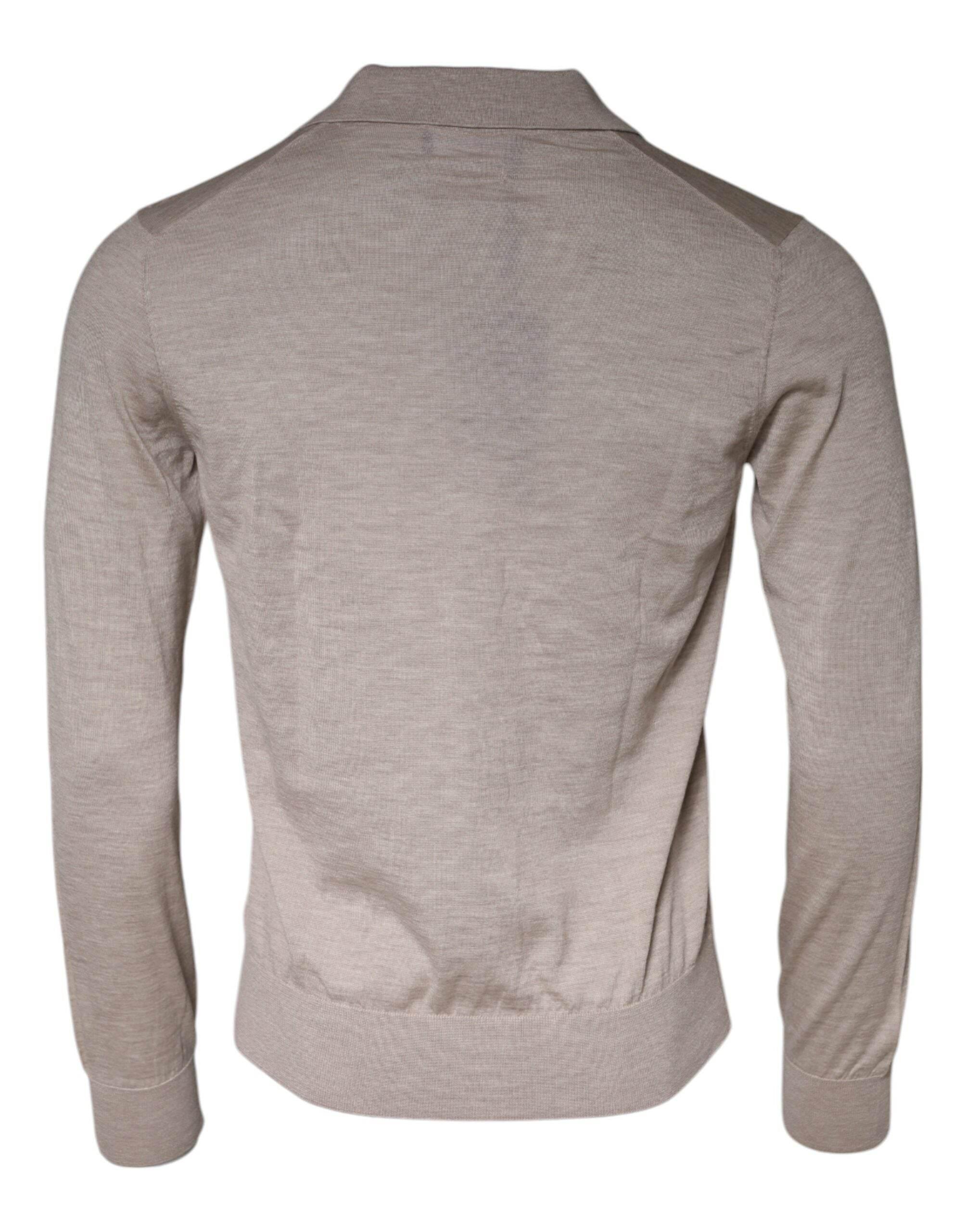 Dolce & Gabbana Beige Cashmere Knit Collared Pullover Sweater - Hilstor