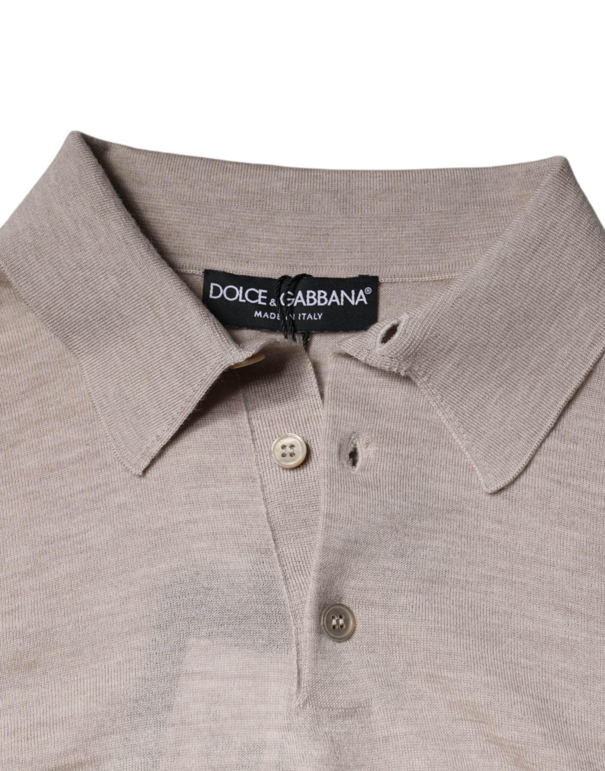 Dolce & Gabbana Beige Cashmere Knit Collared Pullover Sweater - Hilstor