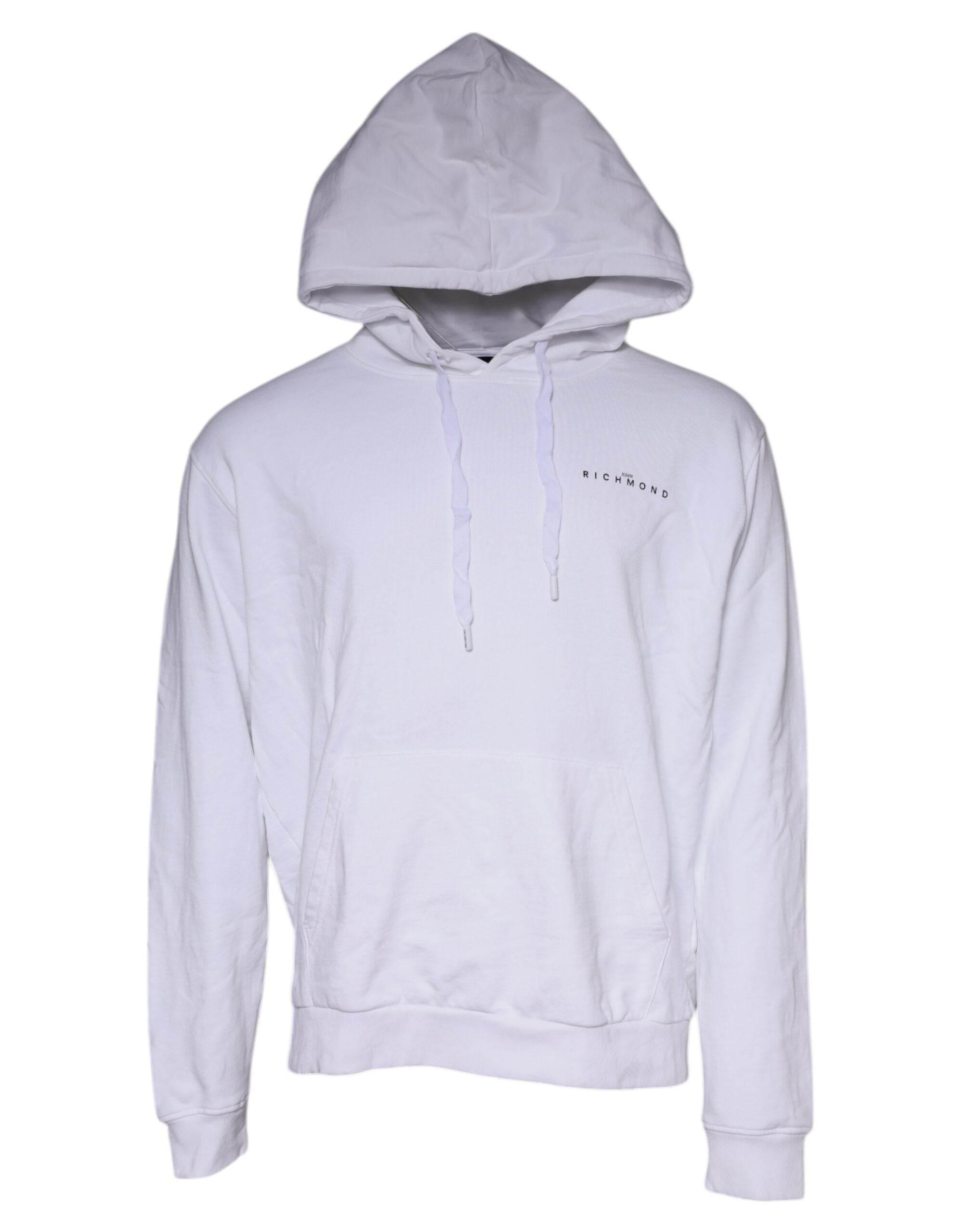 John Richmond White Logo Cotton Hooded Sweatshirt Sweater - Hilstor