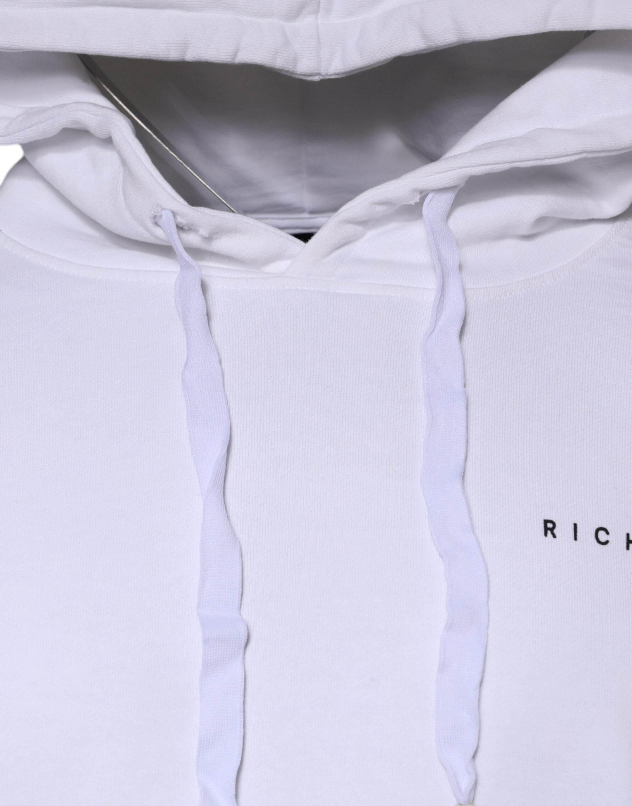 John Richmond White Logo Cotton Hooded Sweatshirt Sweater - Hilstor