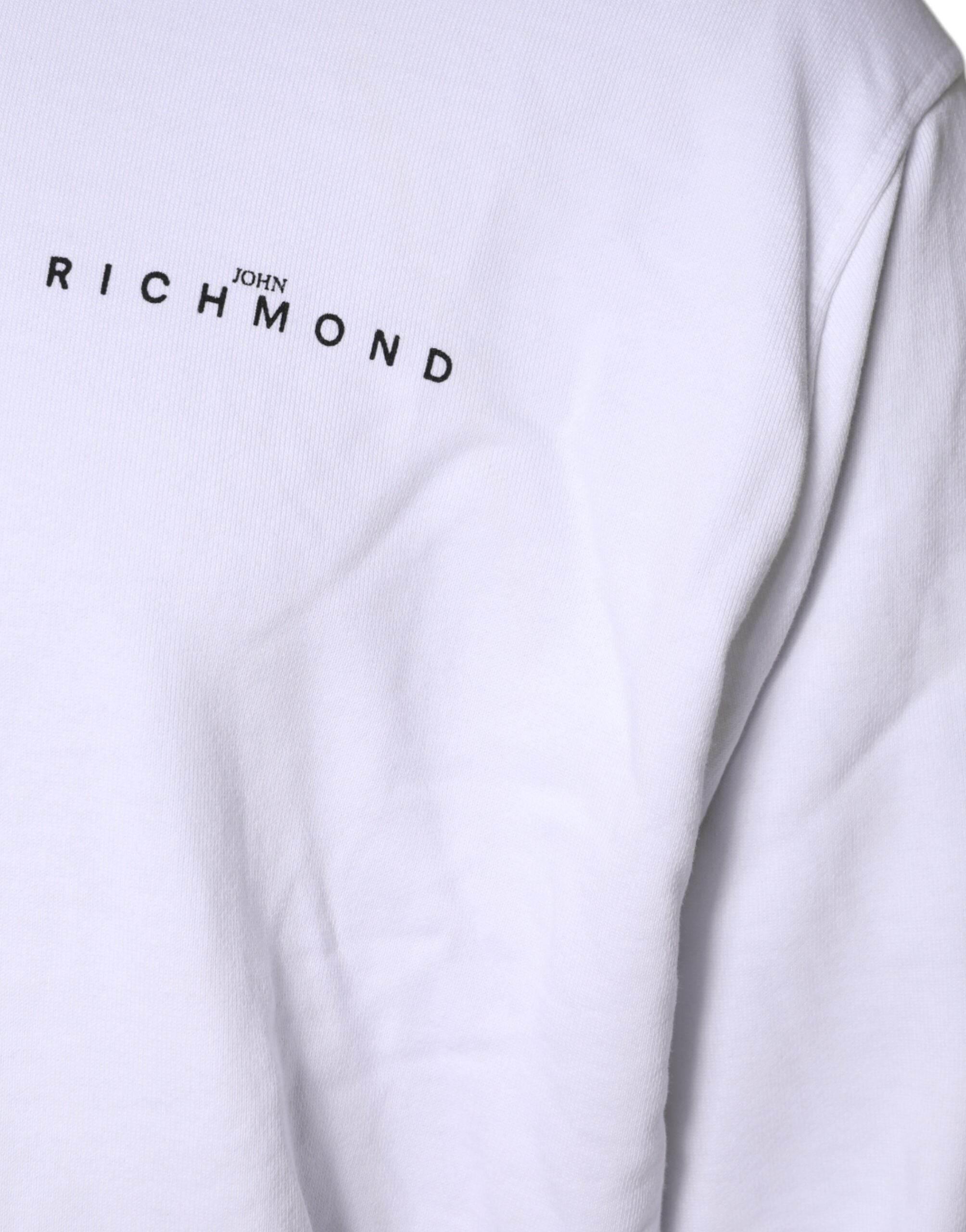 John Richmond White Logo Cotton Hooded Sweatshirt Sweater - Hilstor