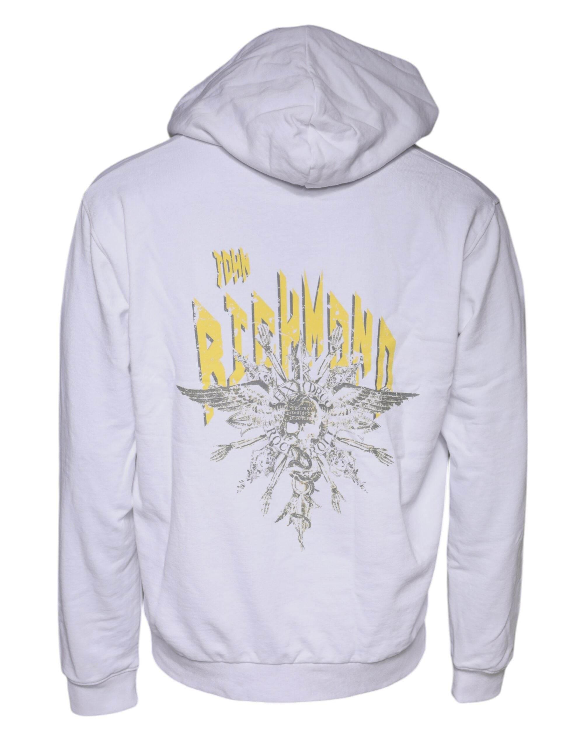 John Richmond White Logo Cotton Hooded Sweatshirt Sweater - Hilstor