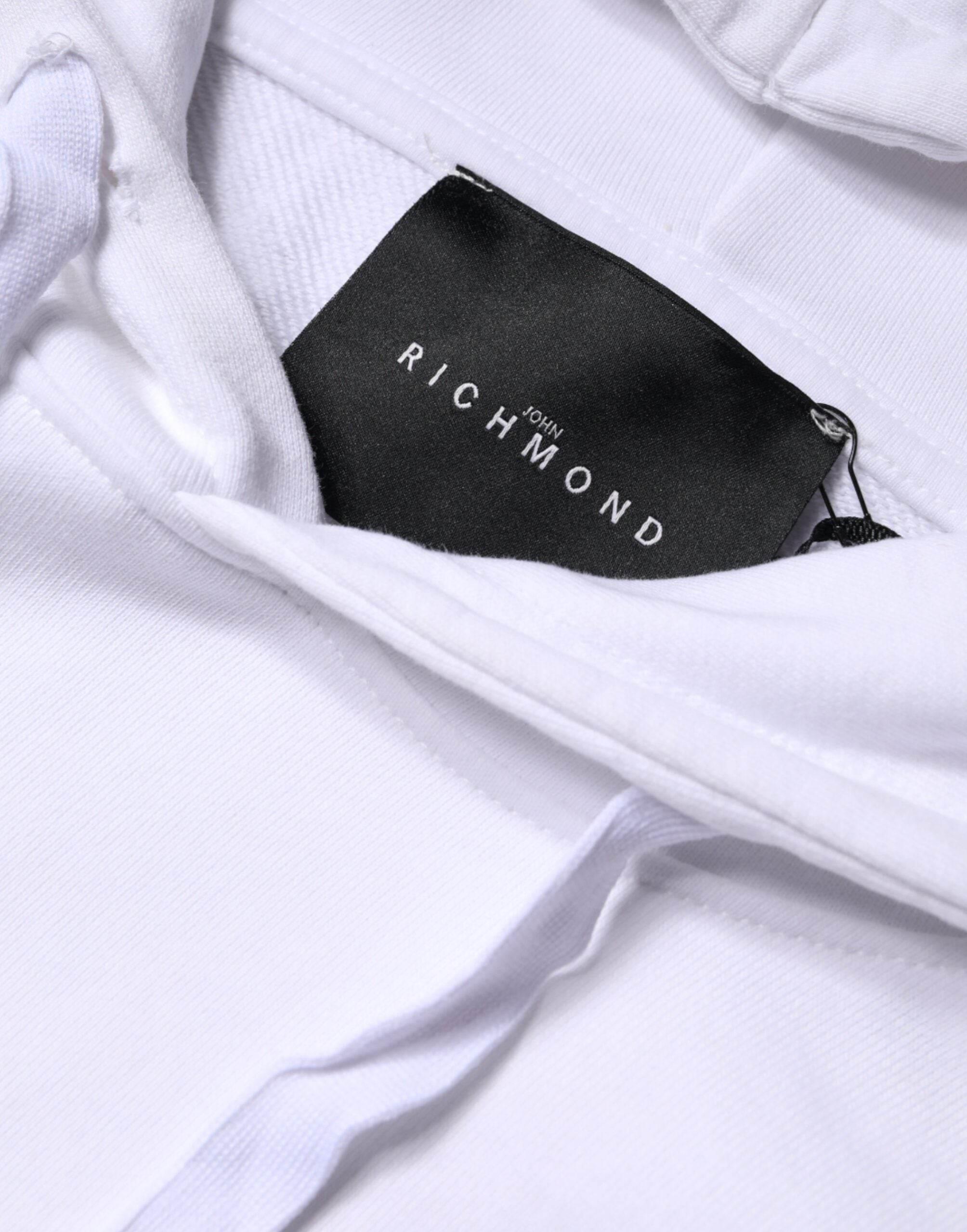 John Richmond White Logo Cotton Hooded Sweatshirt Sweater - Hilstor