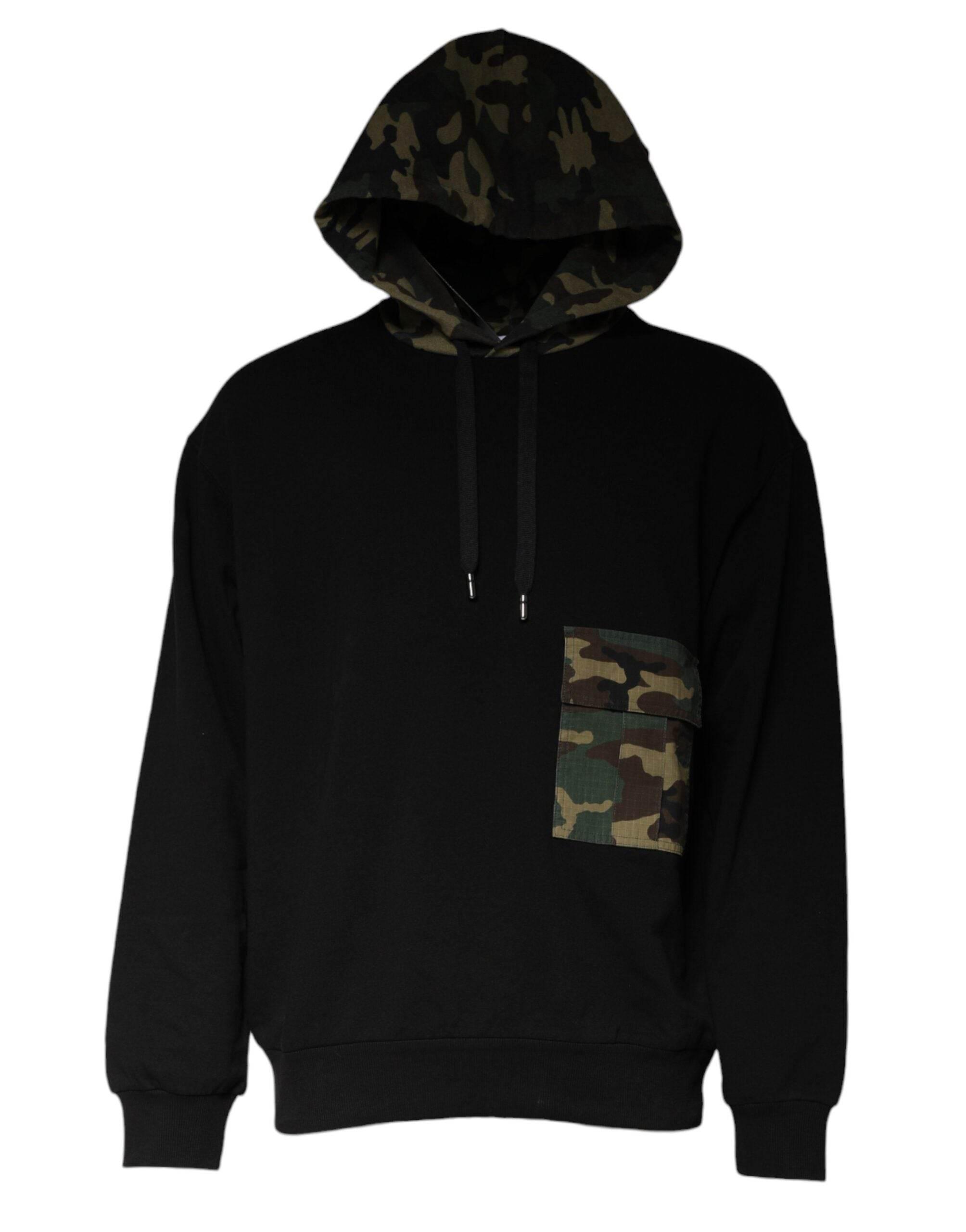 Dolce & Gabbana Black Camouflage Hooded Sweatshirt Sweater - Hilstor