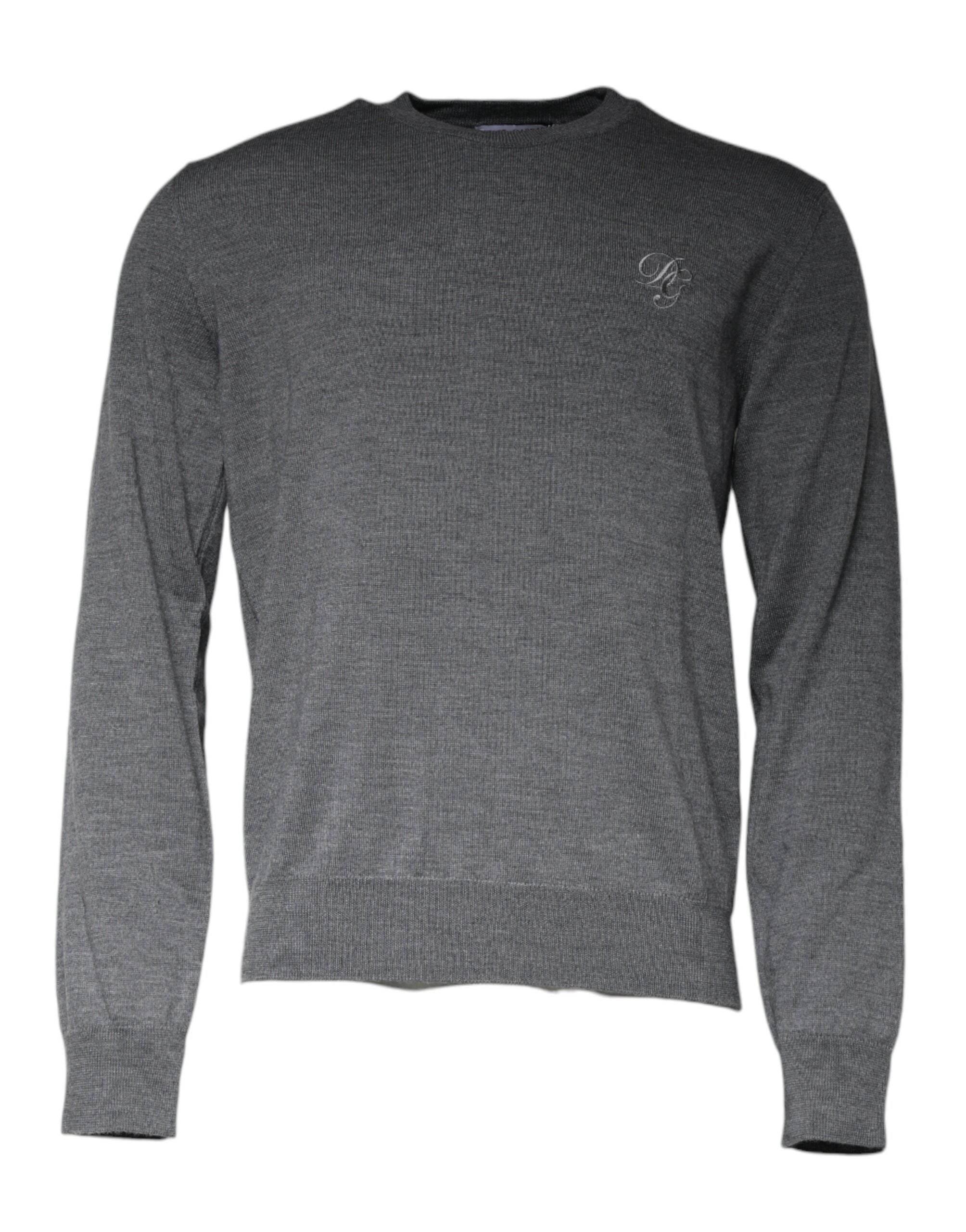 Dolce & Gabbana Dark Gray Wool Crew Neck Pullover Sweater - Hilstor