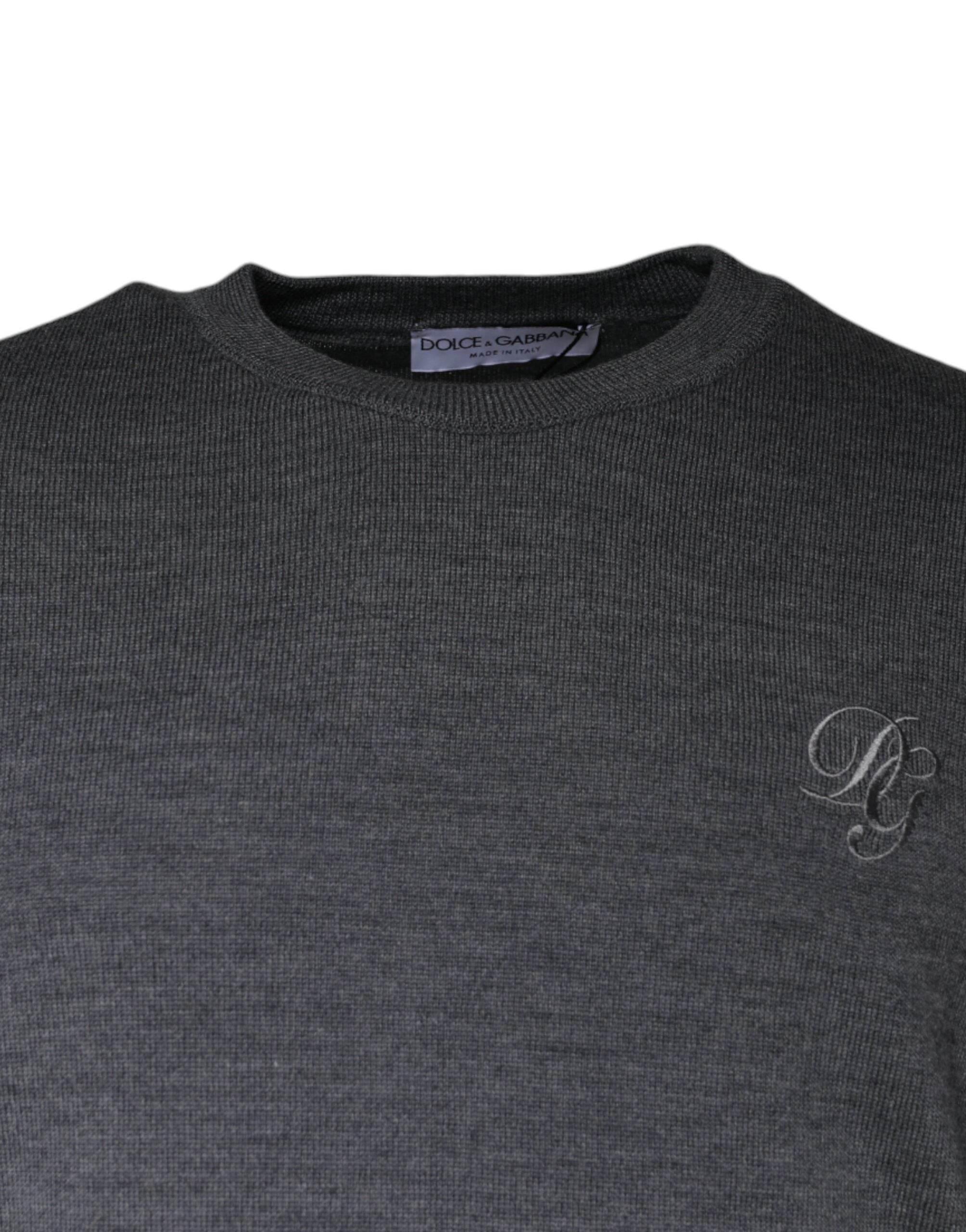 Dolce & Gabbana Dark Gray Wool Crew Neck Pullover Sweater - Hilstor