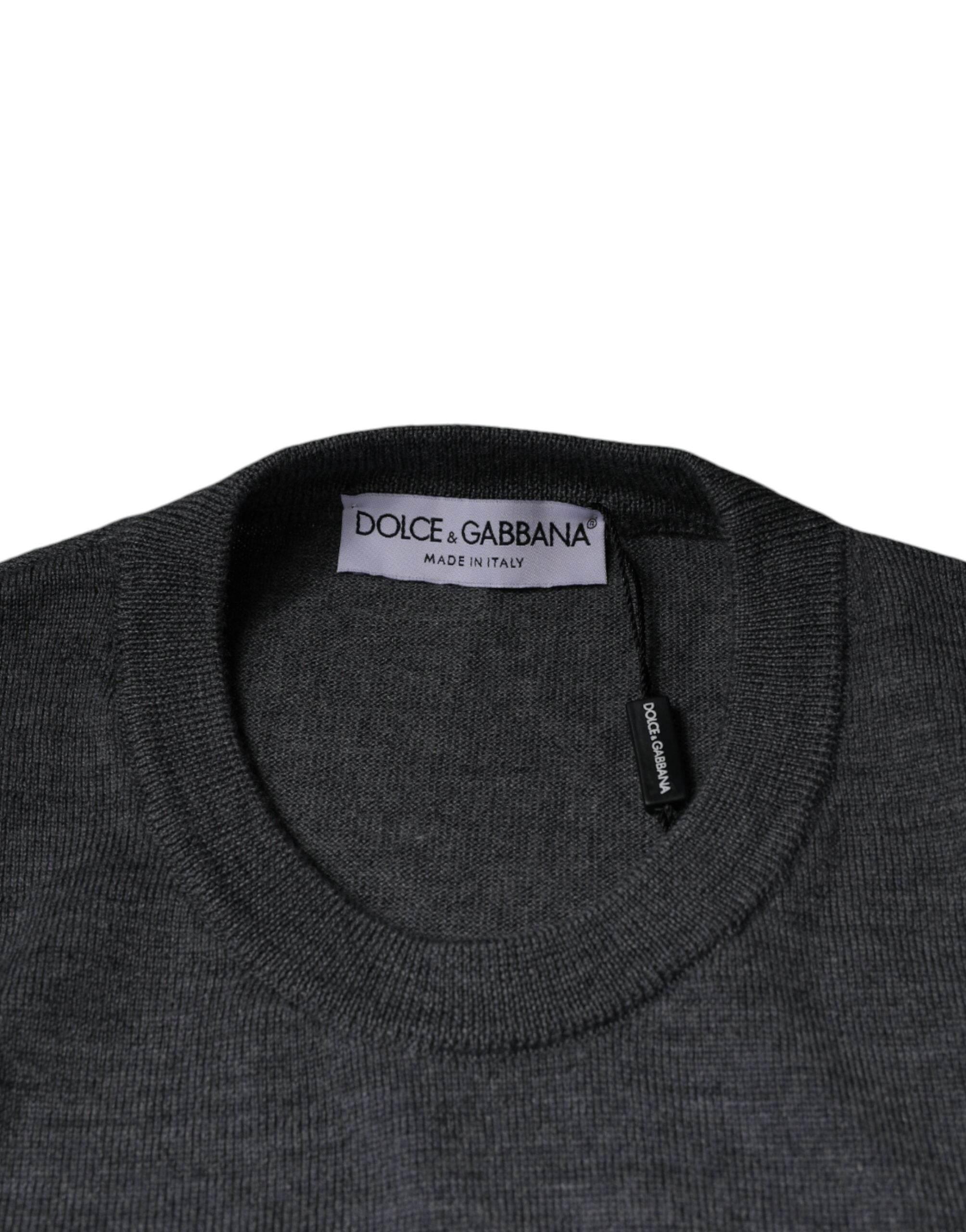 Dolce & Gabbana Dark Gray Wool Crew Neck Pullover Sweater - Hilstor