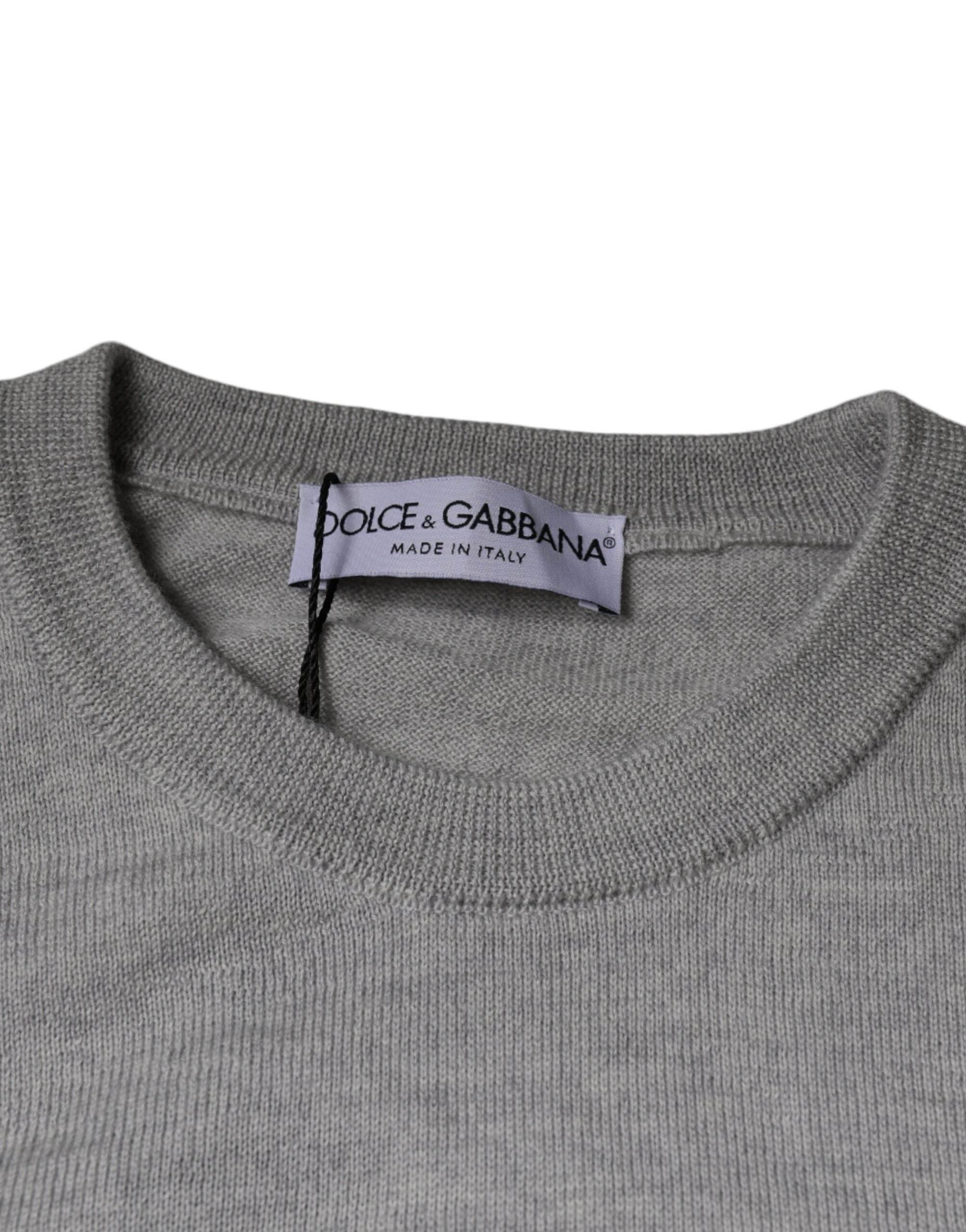 Dolce & Gabbana Light Gray Wool Crew Neck Pullover Sweater - Hilstor