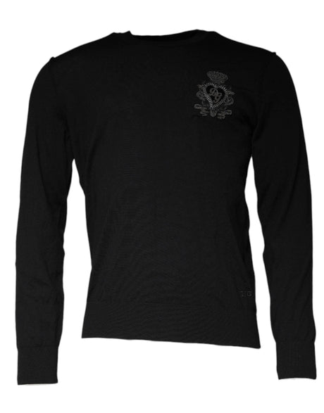 Dolce & Gabbana Black Crown Heart Crew Neck Pullover Sweater - Hilstor
