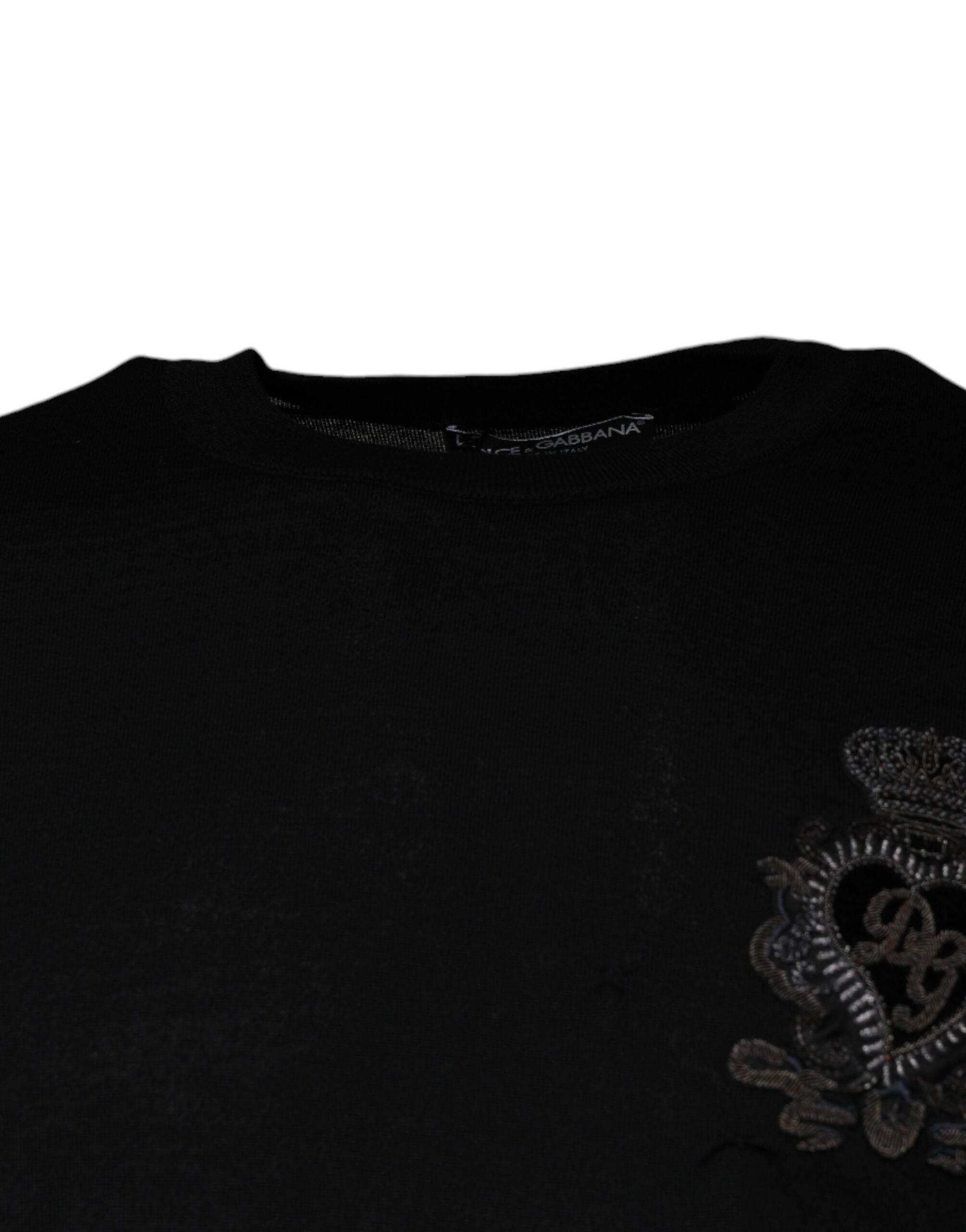 Dolce & Gabbana Black Crown Heart Crew Neck Pullover Sweater - Hilstor