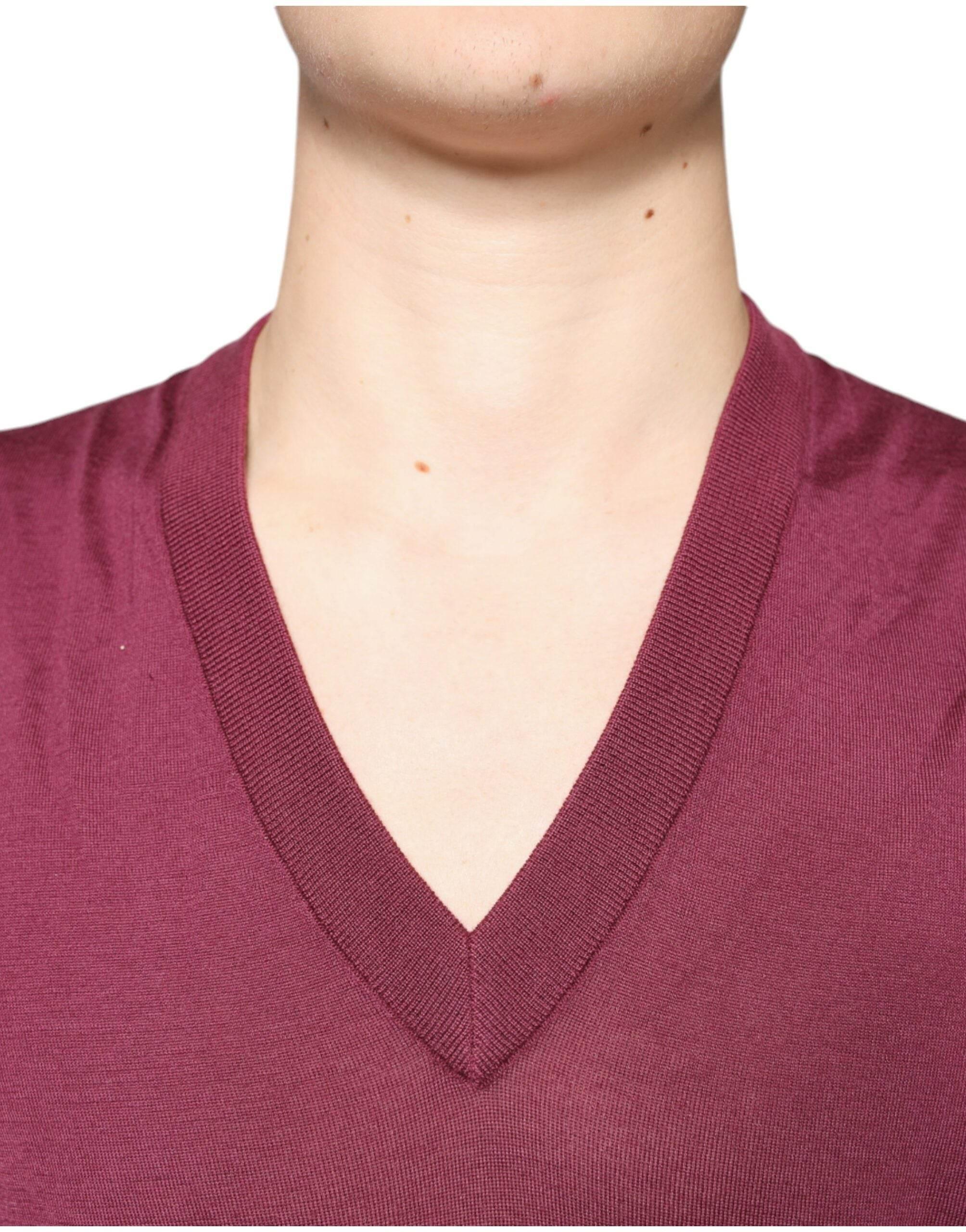 Dolce & Gabbana Maroon Cashmere V-neck Men Pullover Sweater - Hilstor