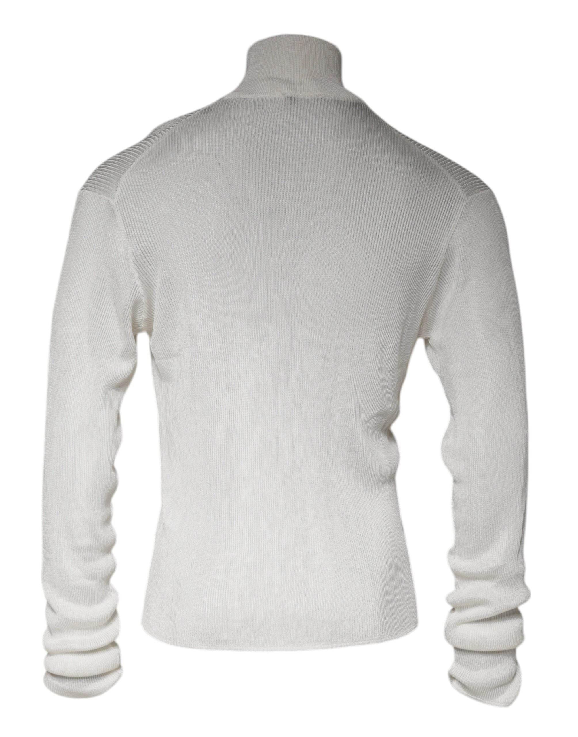 Dolce & Gabbana White Long Sleeve Turtleneck Men Pullover Sweater - Hilstor