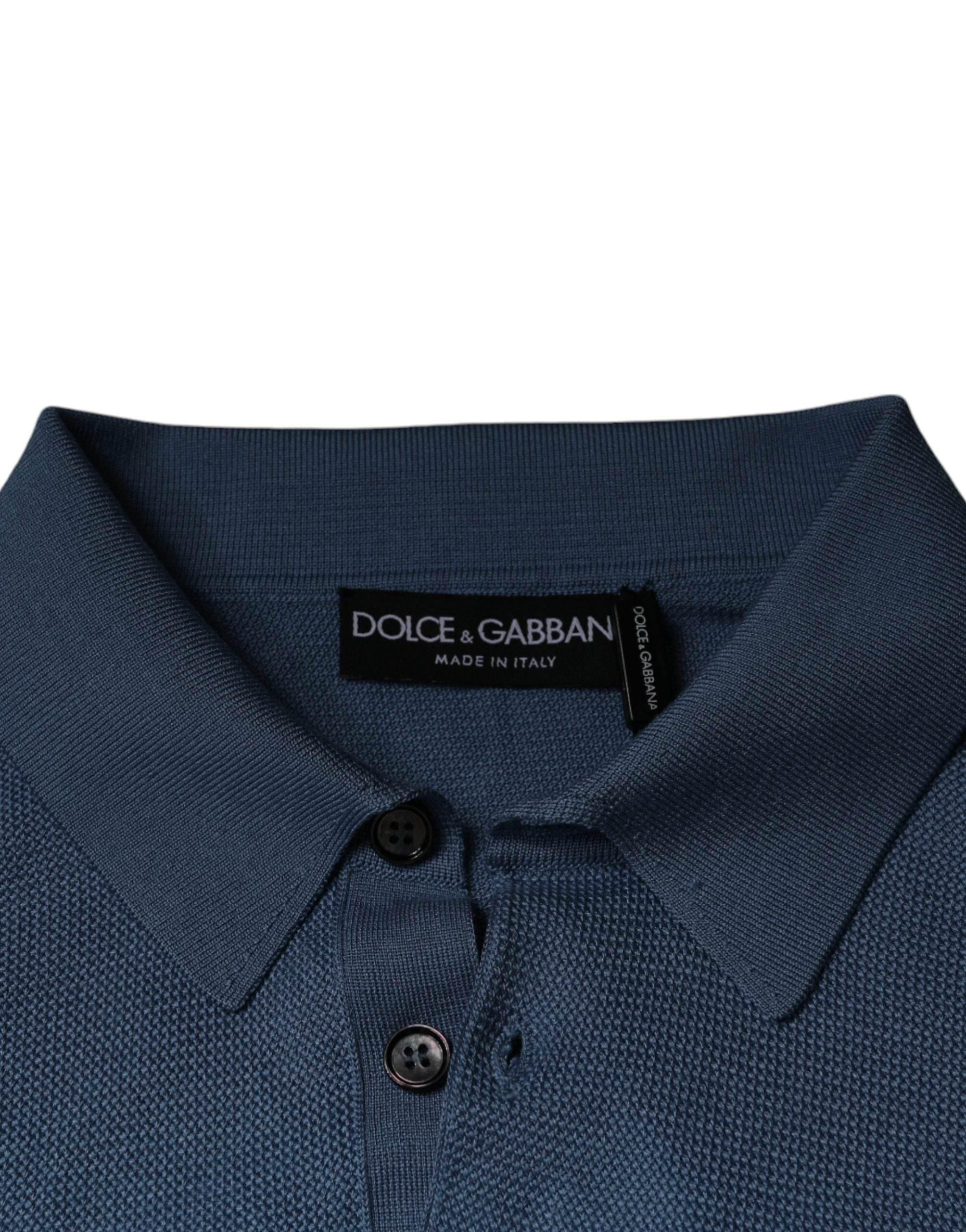 Dolce & Gabbana Sky Blue Silk Collared Men Pullover Sweater - Hilstor