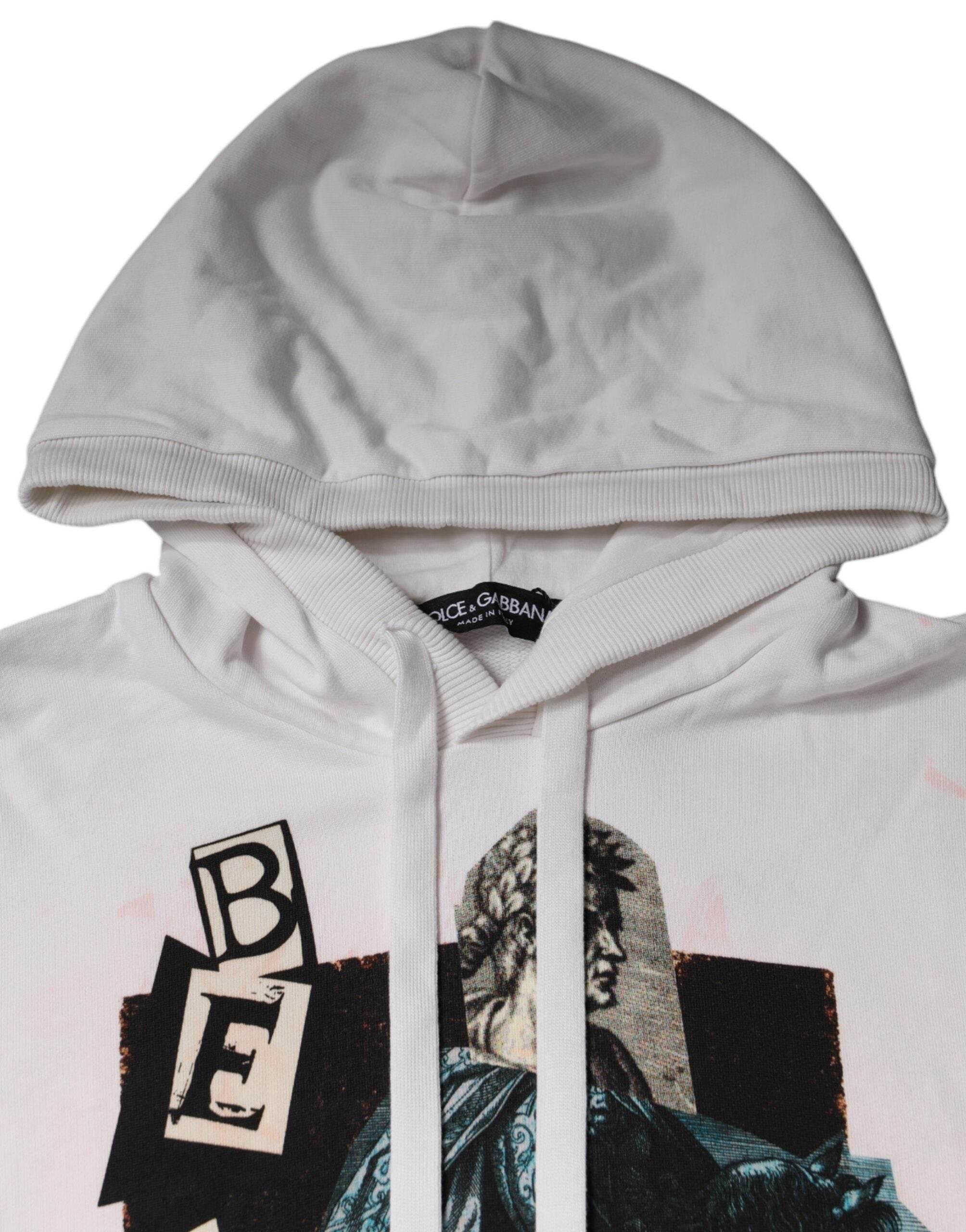 Dolce & Gabbana White Caesar Cotton Hooded Pullover Sweater - Hilstor