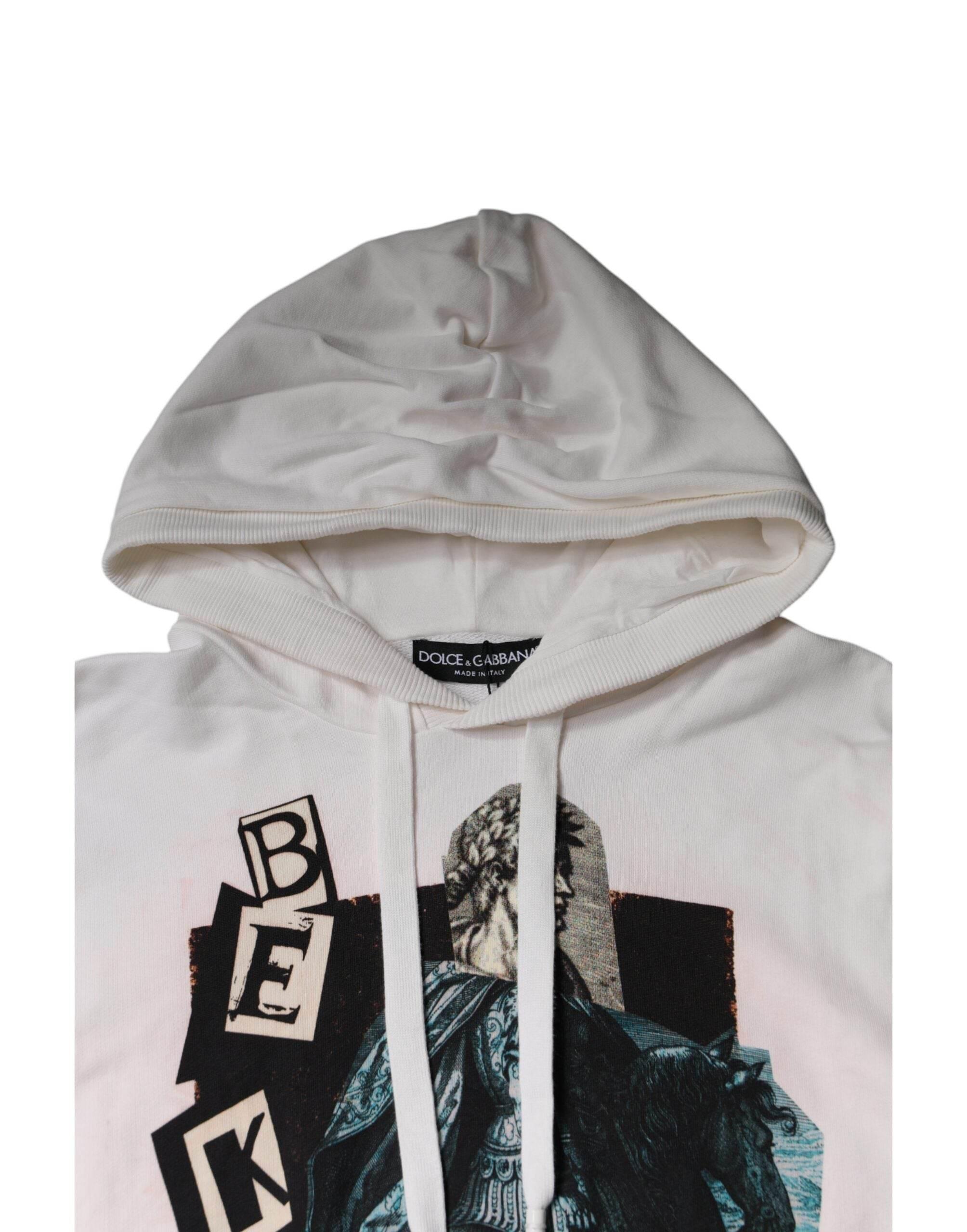 Dolce & Gabbana White Caesar Cotton Hooded Pullover Sweater - Hilstor
